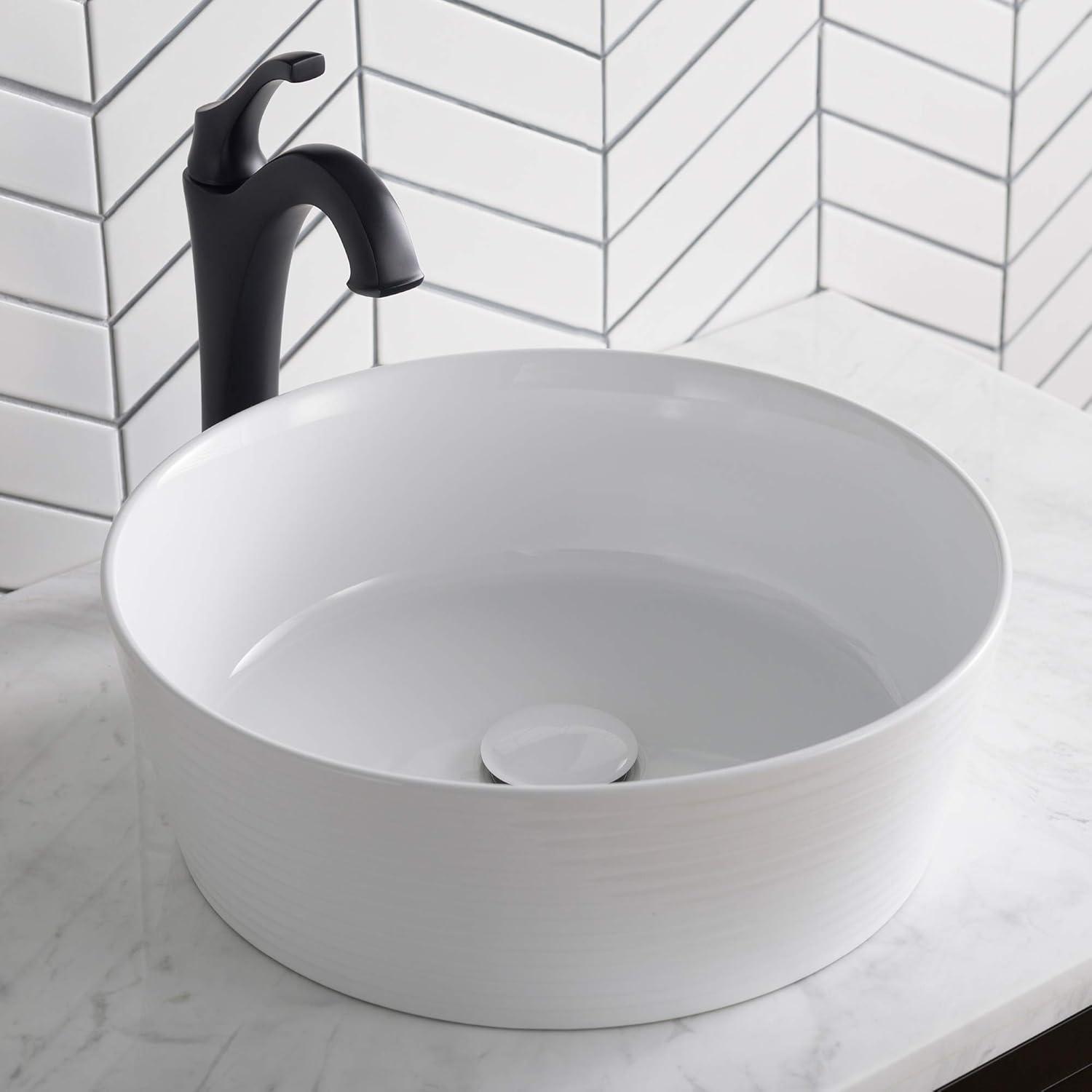 Viva Round White Ceramic Vessel Sink with Pop-Up Drain