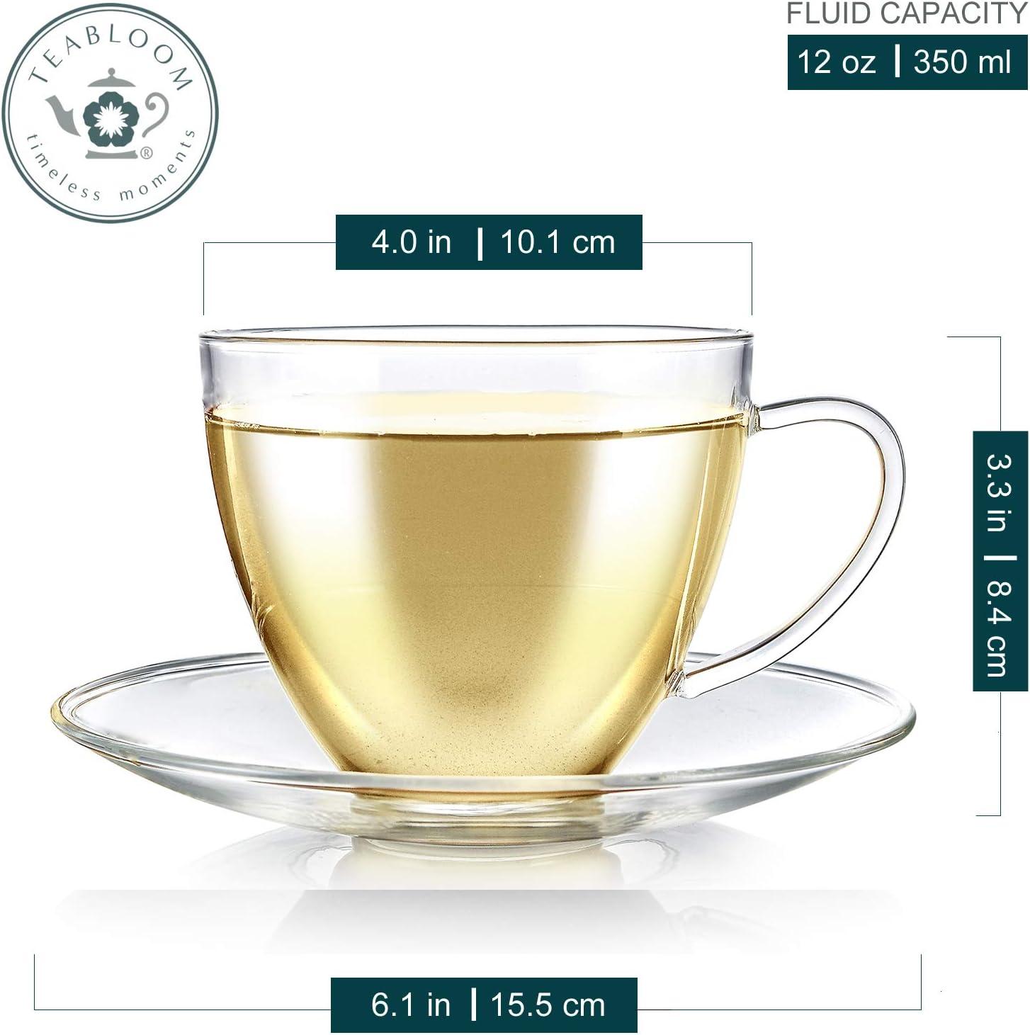 Royal Clear Glass Teacup and Saucer Set, 12 OZ, 4-Pack