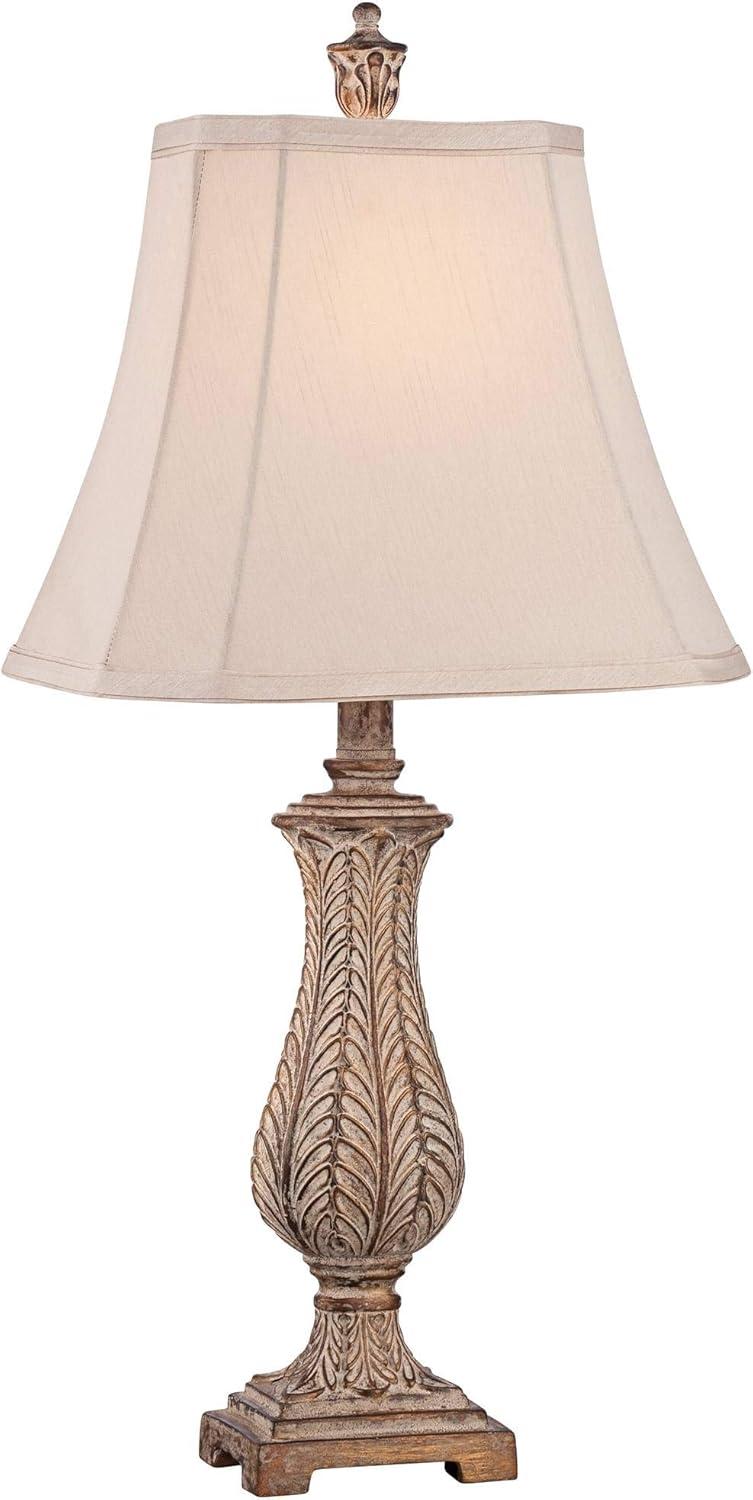 Regency Hill Country Cottage Table Lamp 25" High Antique Gold Leaves Petite Vase Off White Rectangular Shade for Living Room Family Bedroom