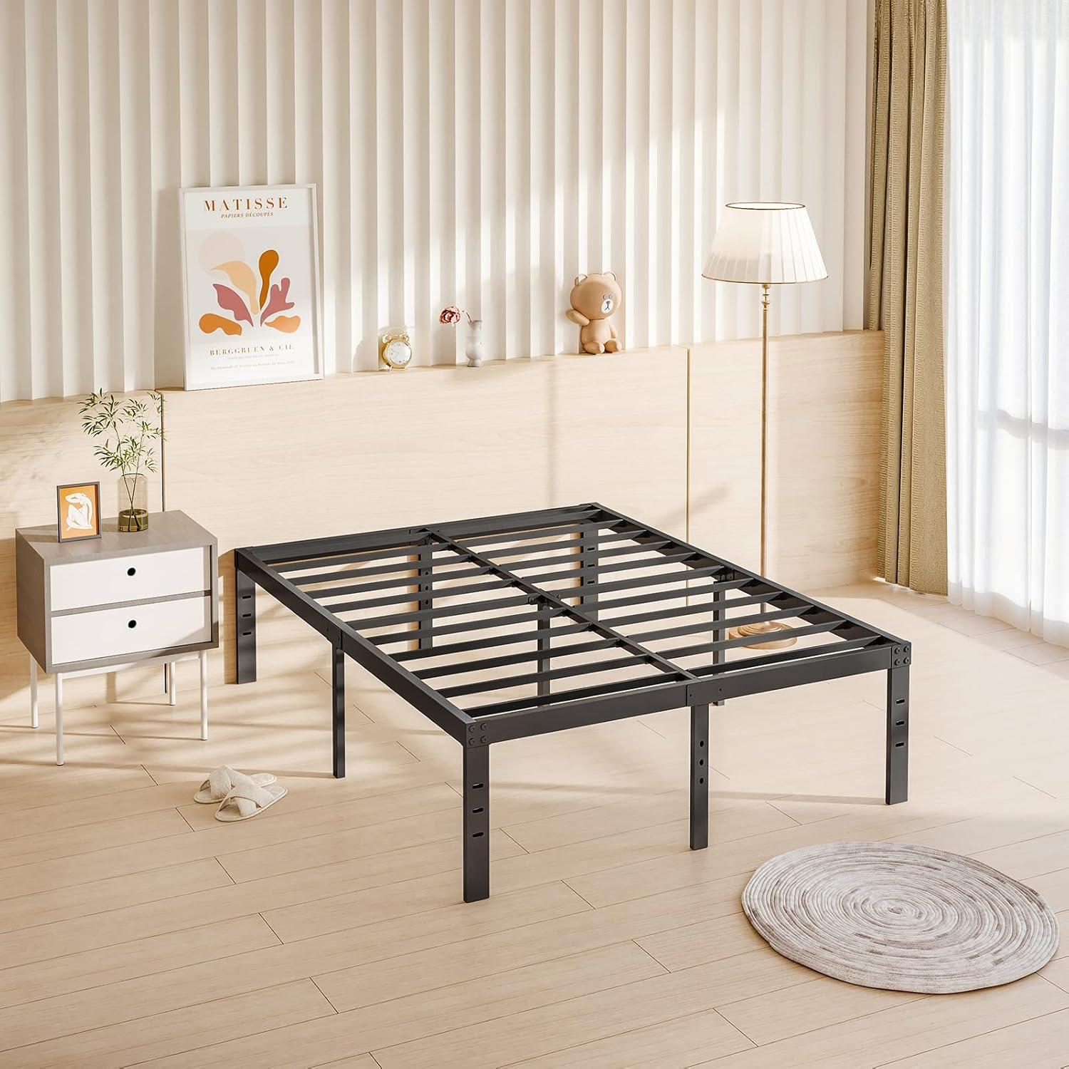 COMASACH King Size Bed Frame 16" Tall Heavy Duty Black Metal Platform Bed Frame,Sturdy Steel Frame,No Box Spring Needed,Noise-Free,Easy Assembly