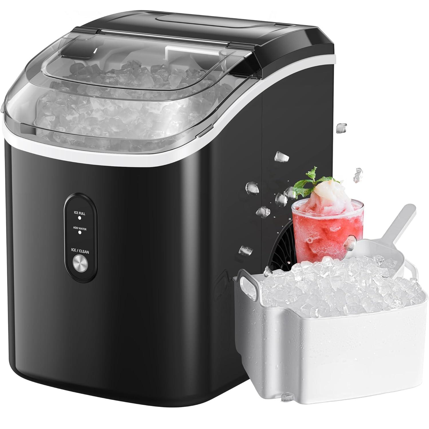 Black Stainless Steel Portable Nugget Ice Maker with Self-Cleaning