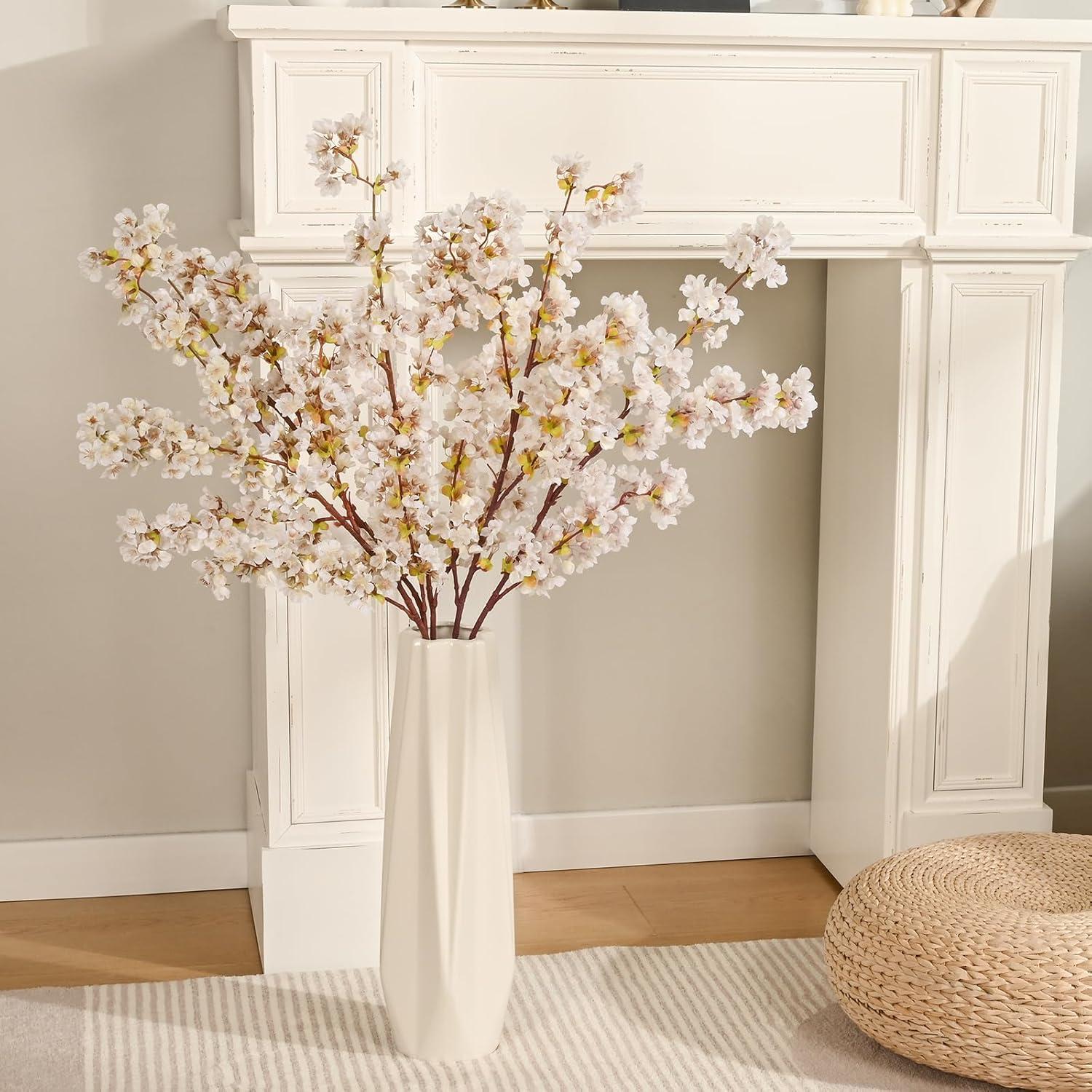 Tkrady Boutique Silk Cherry Blossom Branches, Artificial Cherry Blossom Tree Stems Cherry Flowers Vase Arrangements for Wedding Home Decor, Set of 3