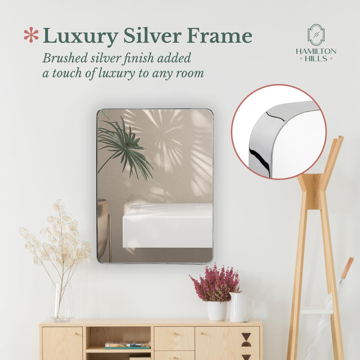 Hamilton Hills Contemporary Brushed Metal Wall Mirror Glass Panel Framed