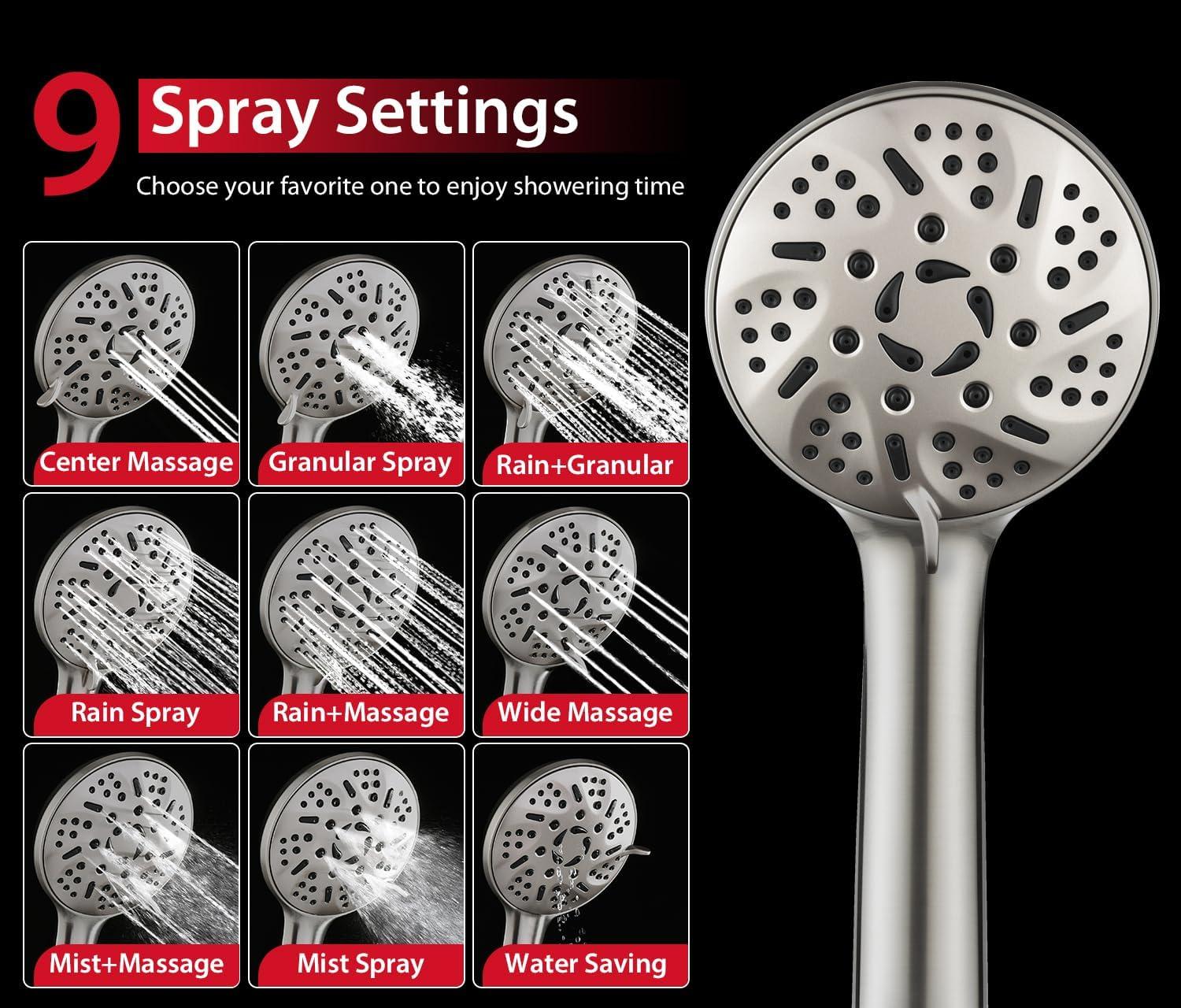2.5GPM Shower Head With Hand: 2 In 1 High Pressure Shower Heads With Handheld Spray Combo & Rain Shower Head, 9 Spray Modes Anti-Leak Waterfall Showerhead, Angle Adjustable