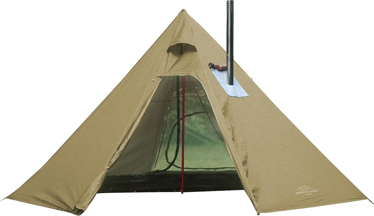 Ultralight Green 4-Person Four-Season Tipi Tent with Stove Jack