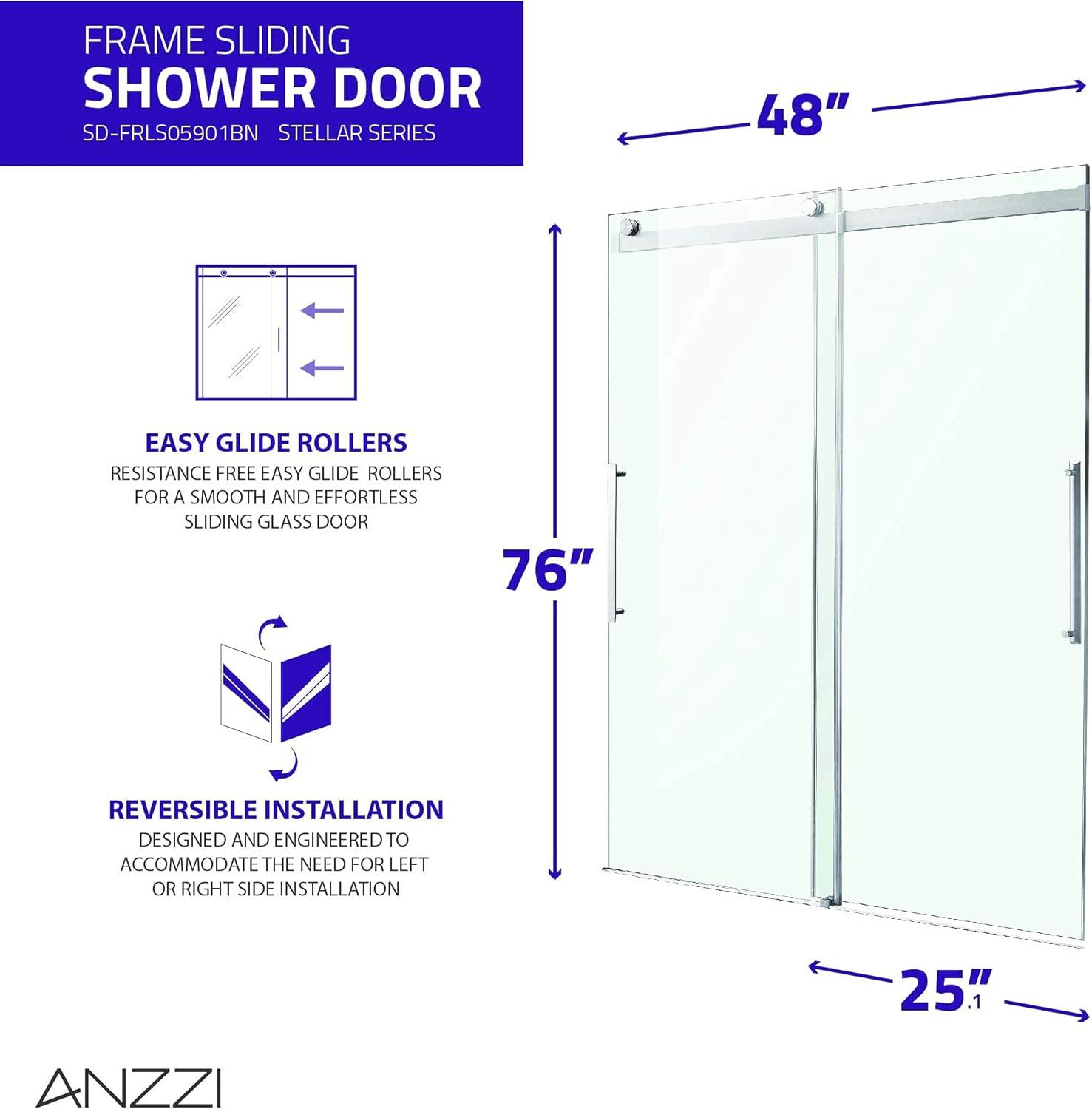 Stellar 48" W x 76" H Double Sliding Frameless Shower Door