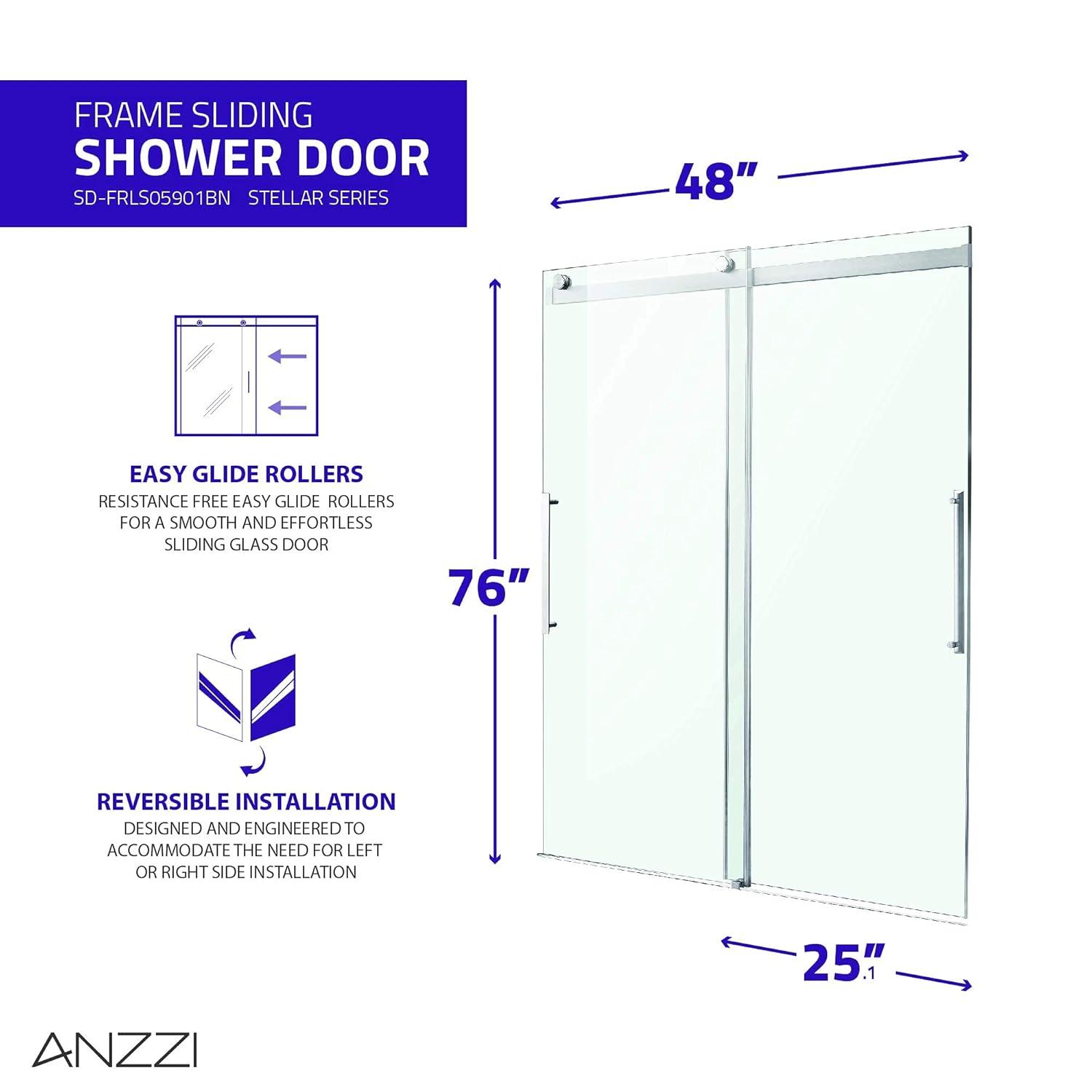 Stellar 48" W x 76" H Double Sliding Frameless Shower Door