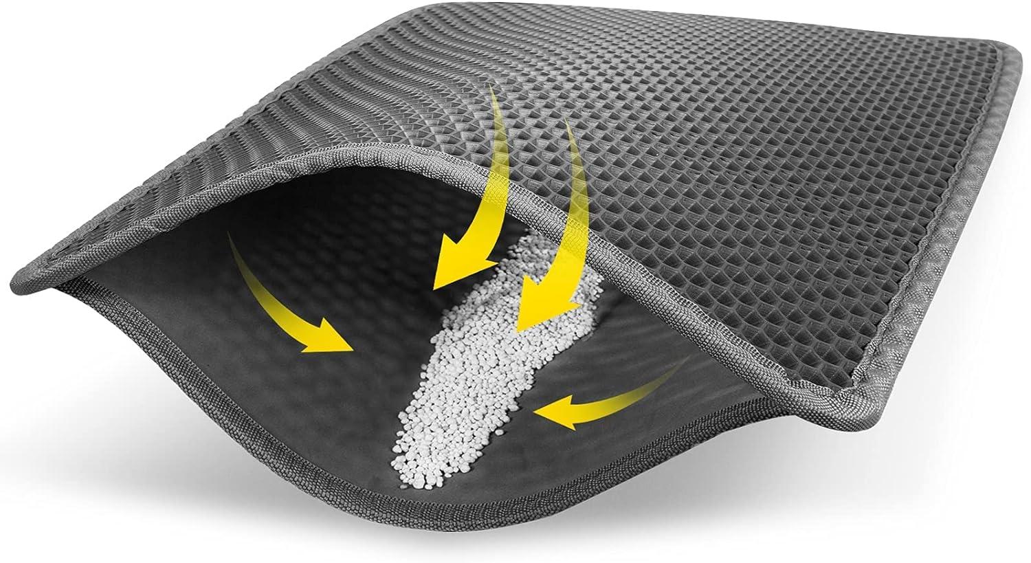 GZYS Cat Litter Mat Grey Trapping for Litter Box, XL Jumbo 30 x 24 in, Urine & Waterproof, Honeycomb Double Layer Anti Tracking Kitty Mats, No Phthalate, Washable Easy Clean, Scatter Control