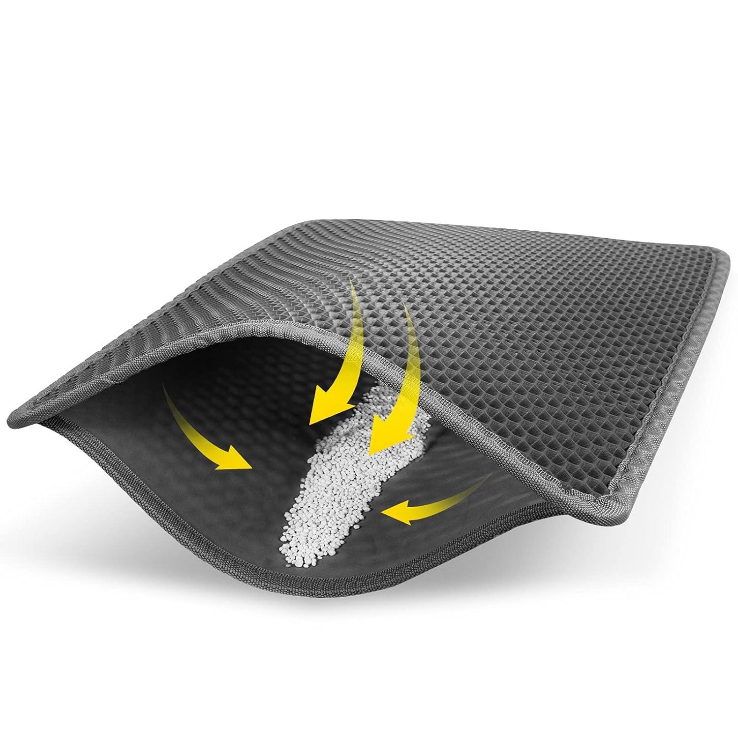 GZYS Cat Litter Mat Grey Trapping for Litter Box, XL Jumbo 30 x 24 in, Urine & Waterproof, Honeycomb Double Layer Anti Tracking Kitty Mats, No Phthalate, Washable Easy Clean, Scatter Control