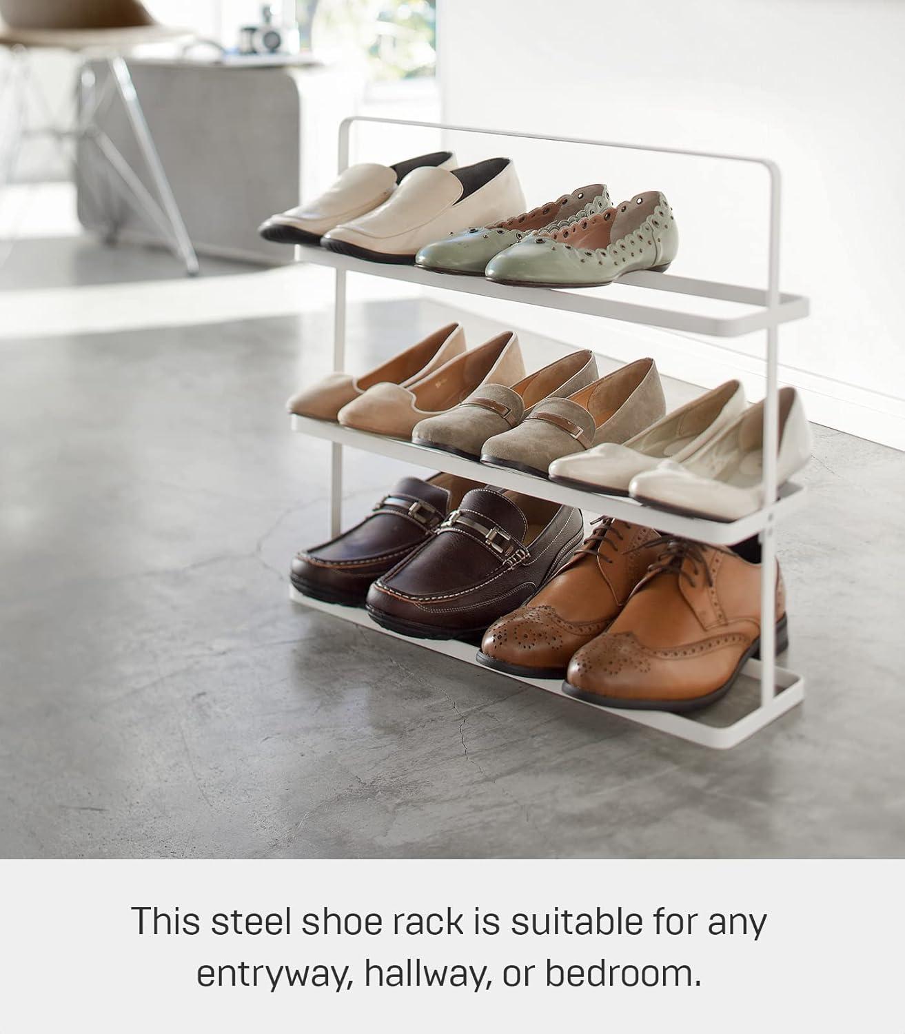 Compact Modern White Steel 3-Tier Shoe Rack