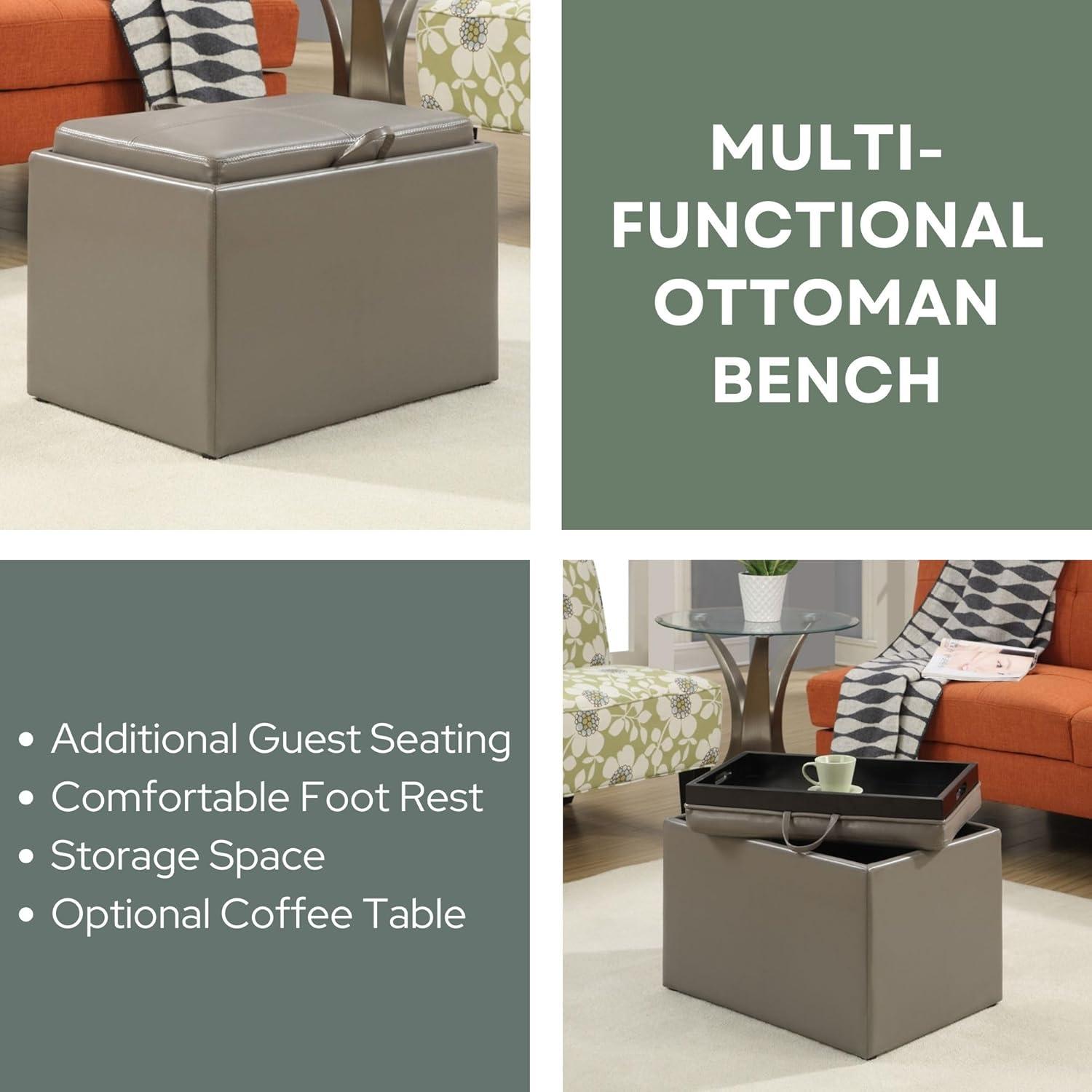 Convenience Concepts Designs4Comfort Accent Storage Ottoman, Taupe Gray Faux Leather