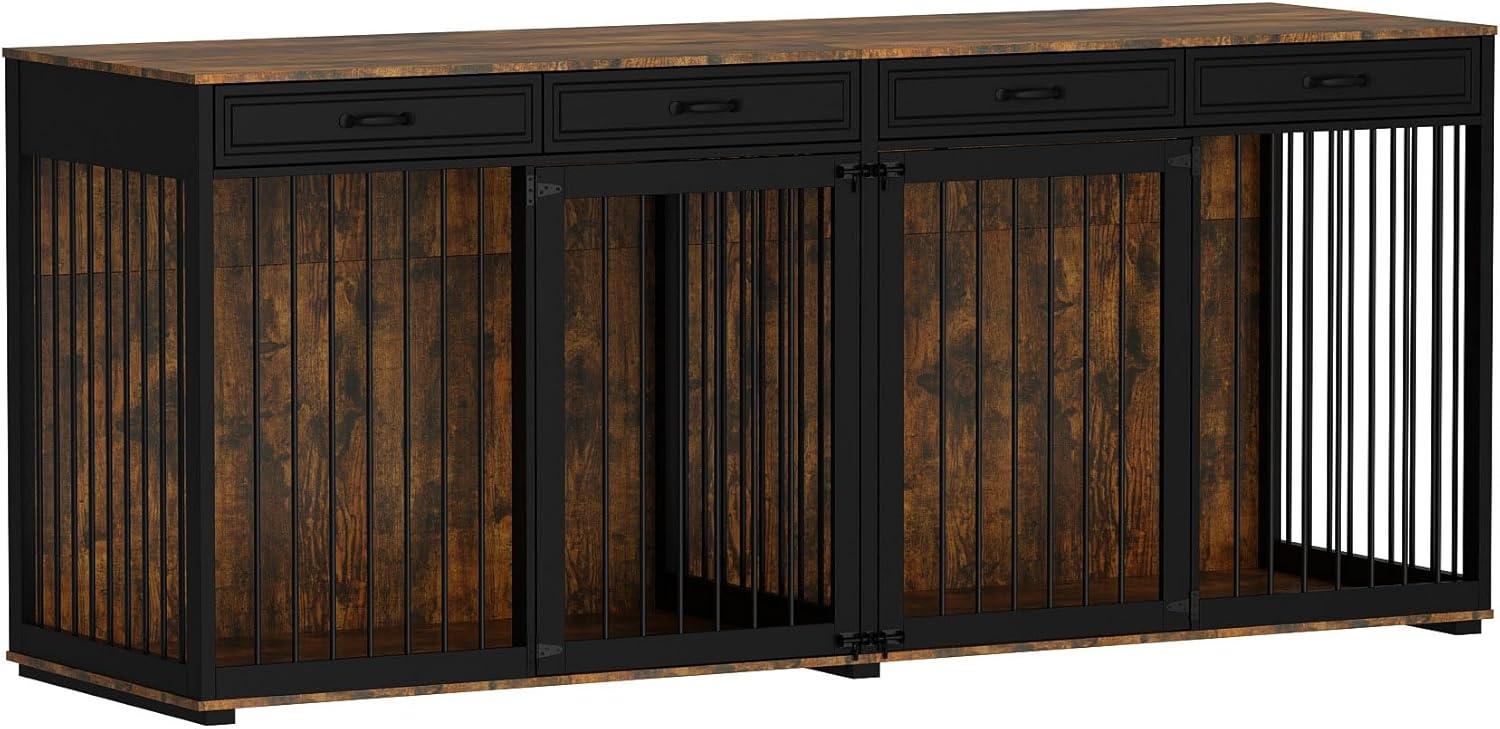 Famapy Spacious Large Double Dog Cage Furniture with Multiple Drawers Black
