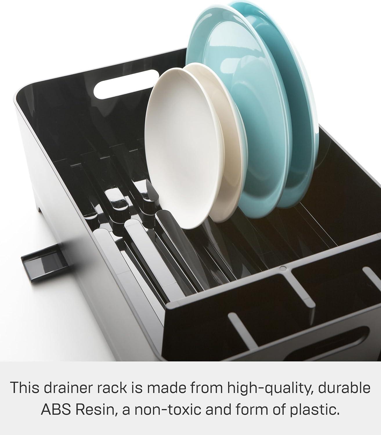 Yamazaki Home Tower Yamazaki Home Dish Drying Rack with Drainage Spout, 1.25 gallon, Utensil Holder, Handles