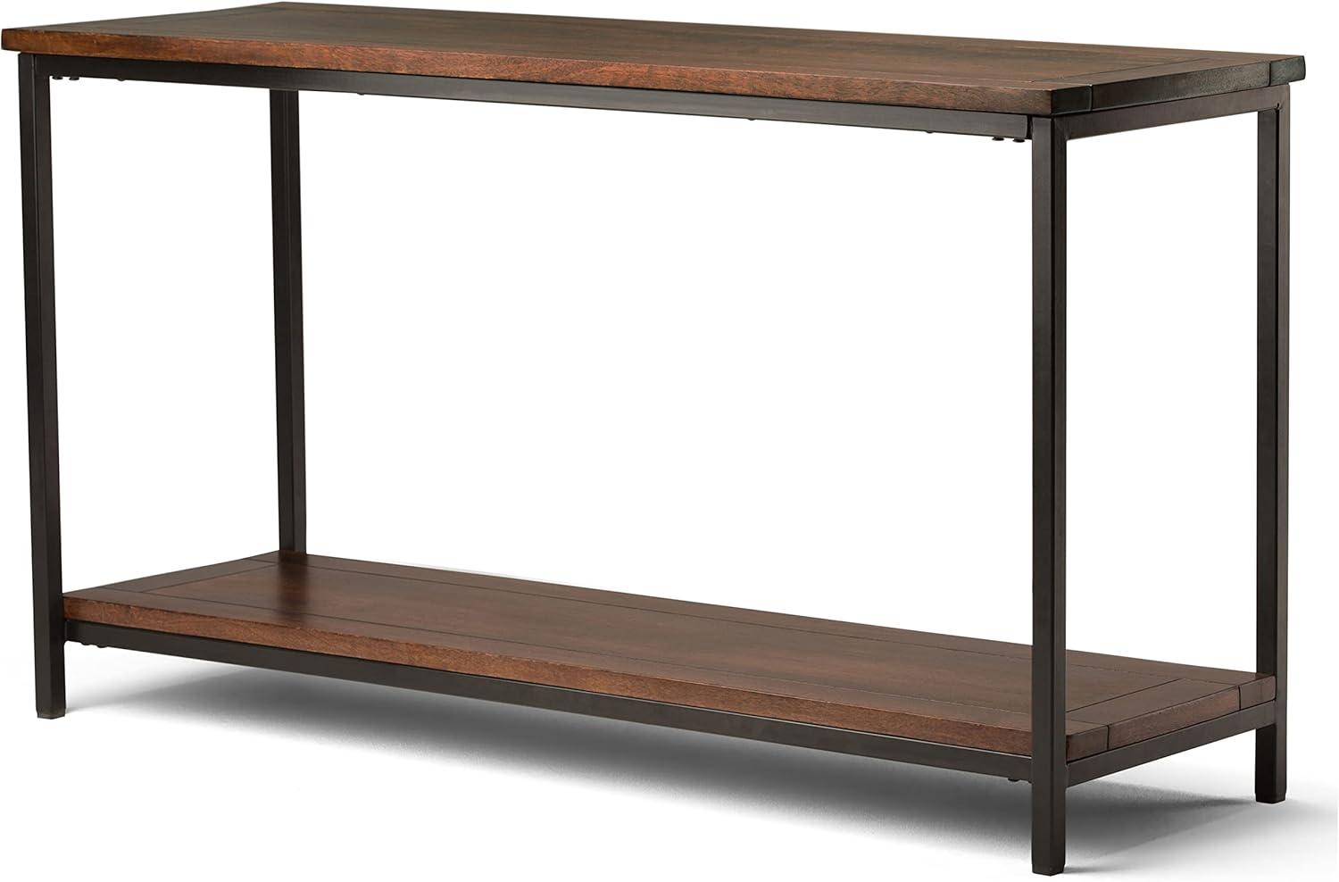 Skyler 54'' Industrial Dark Cognac Brown Solid Mango Wood & Metal Console Table with Shelf