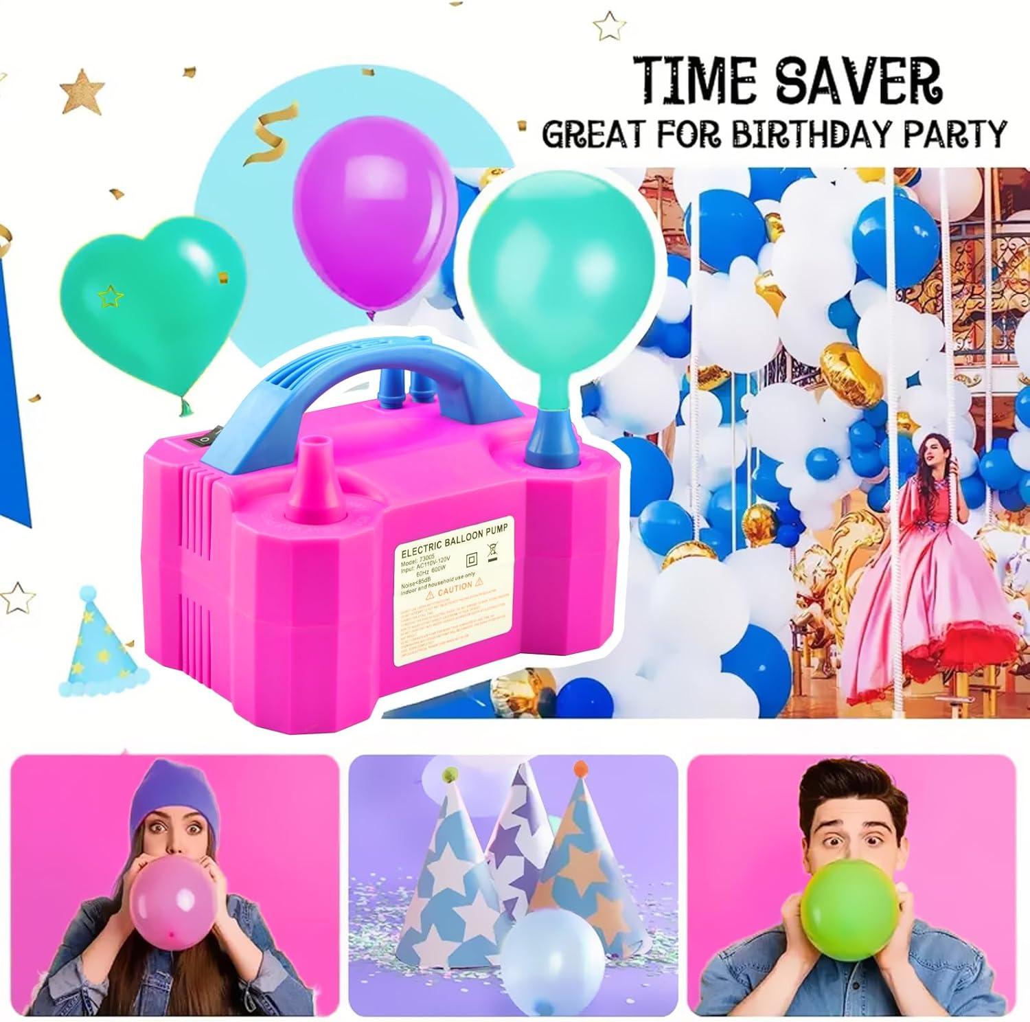 Balloon Pump, Balloon Pump Electric, Electric Portable Dual Nozzle Air Balloon Pump, Electric Air Balloon Pump and Tying Tool in One for Party Decoration [110V~120V, 600W, Rose Red]