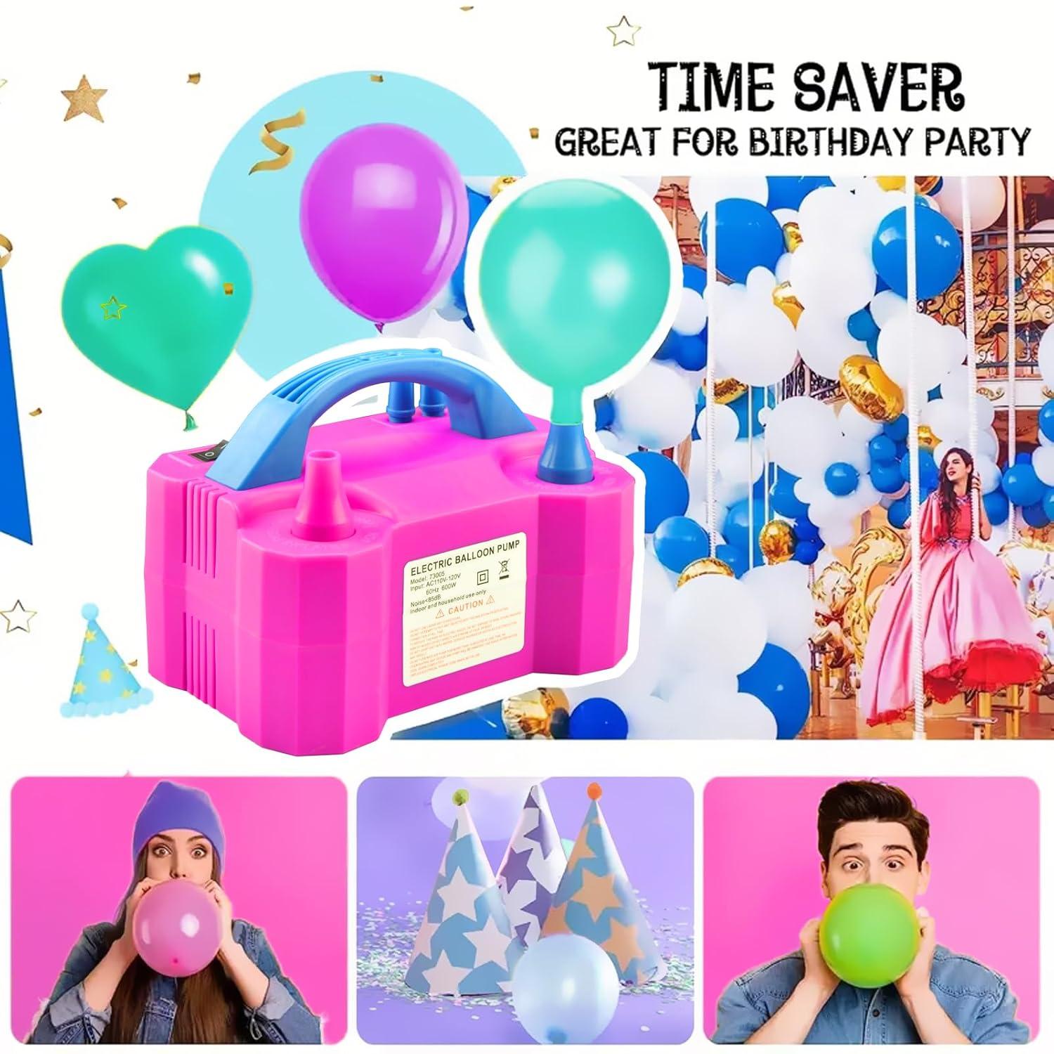 Balloon Pump, Balloon Pump Electric, Electric Portable Dual Nozzle Air Balloon Pump, Electric Air Balloon Pump and Tying Tool in One for Party Decoration [110V~120V, 600W, Rose Red]