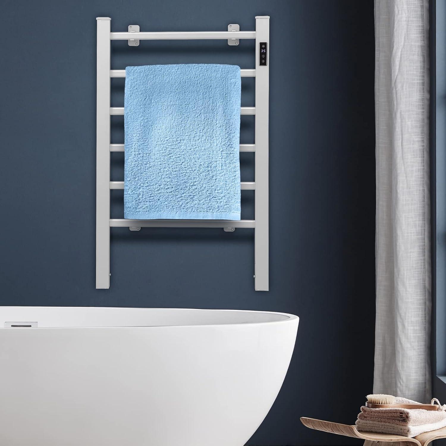 Costway Freestanding Wall Mounted Towel Warmer 6-Bar Aluminum Heated Towel Rack w/ Timer