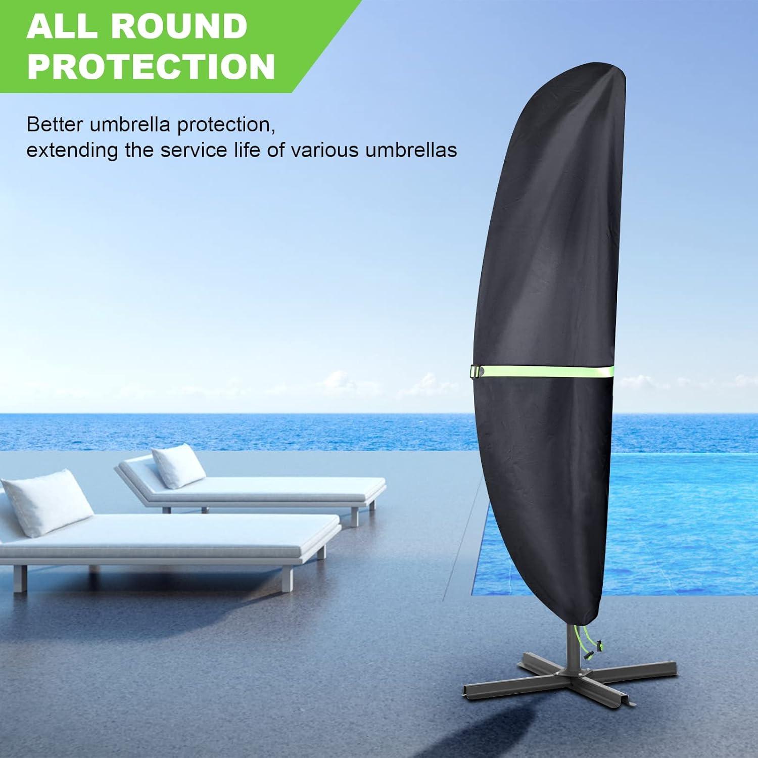 Cantilever Patio Umbrella Cover With Push Rod/ Waterproof Patio Parasol Covers With Zipper For 9Ft To 13Ft Offset Outdoor Umbrellas,(Black)