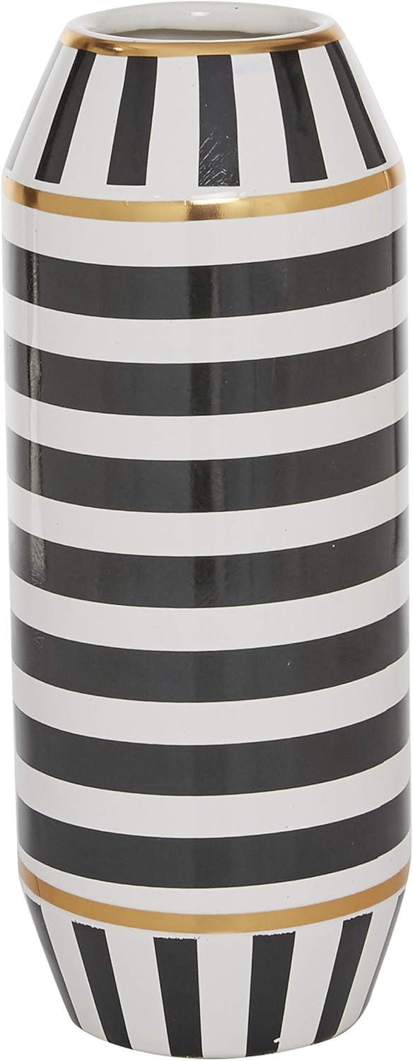 DecMode 13" Striped Black Ceramic Vase with Gold Accents