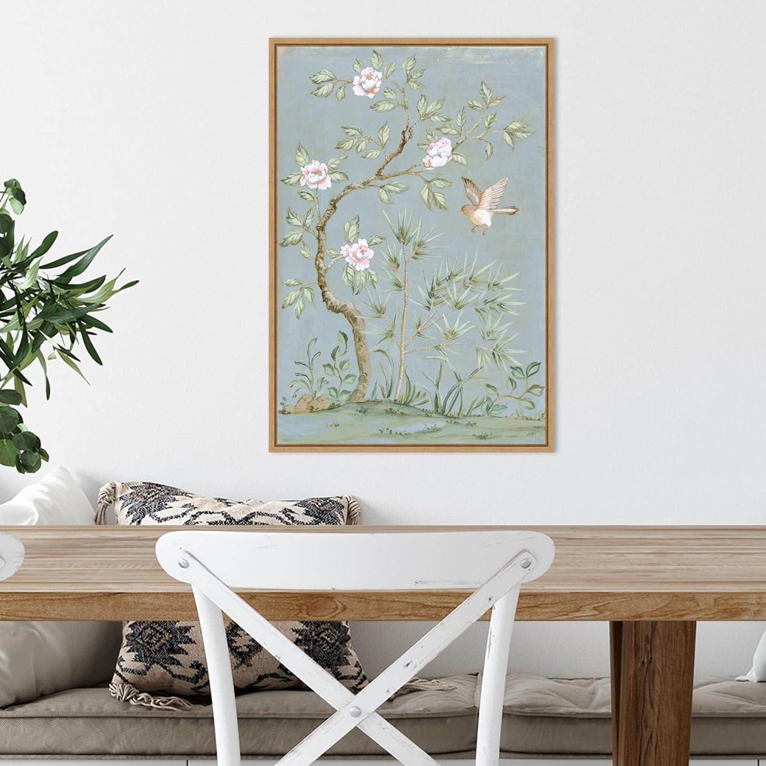 Amanti Art 16"x23" Spring Flower Mural II Blue by Julia Purinton Framed Canvas Wall Art Print: Modern Botanical Lithograph, Polystyrene Frame