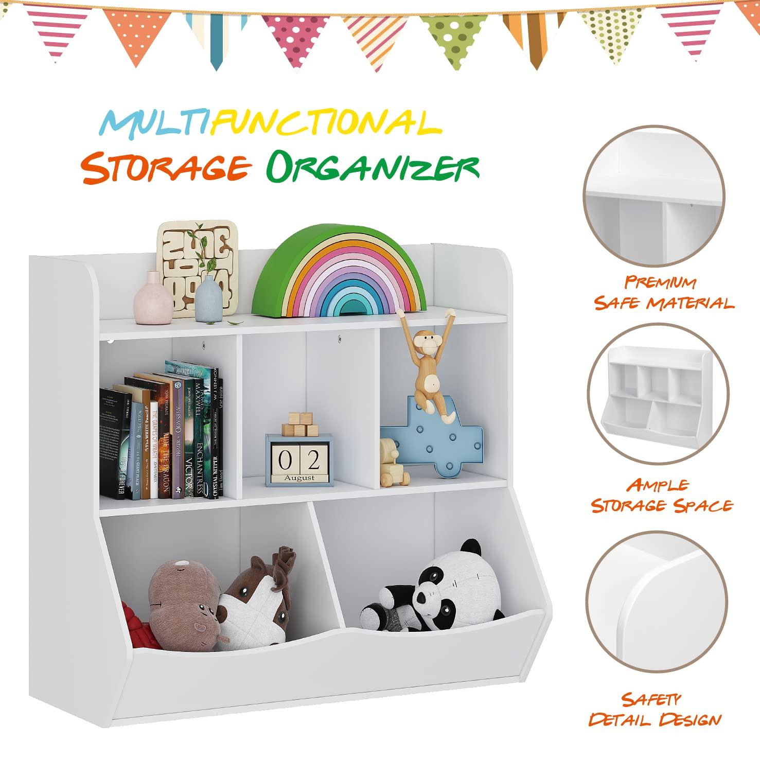 UTEX Toy Storage Organizer with Bookcase, Kid’s Multi Shelf Cubby for Books,Toys, Storage Organizer for Boys,Girls Play Room/Bedroom-White