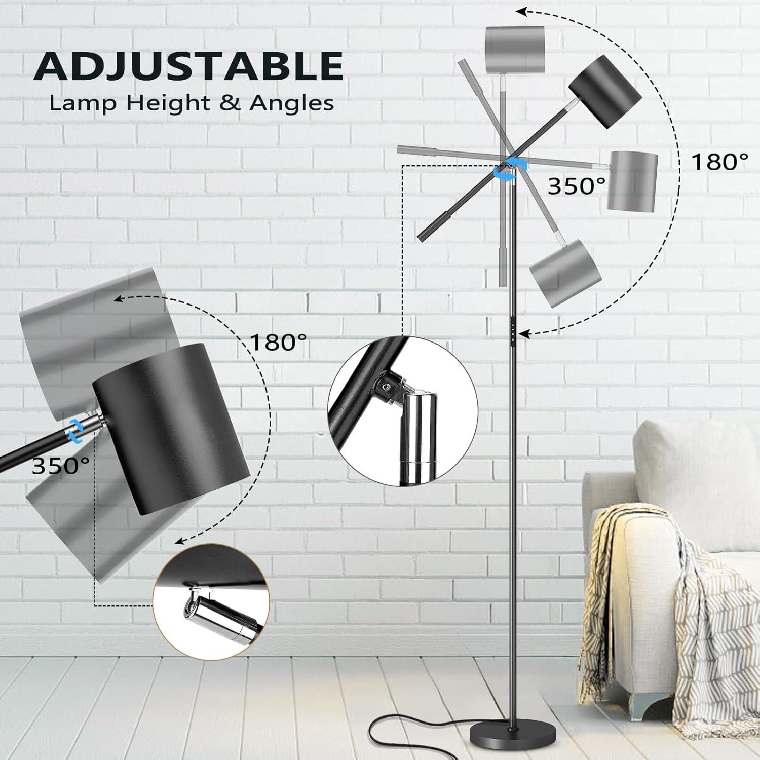 Floor Lamps for Living Room, Modern Stepless Dimmable Standing Lamp with Remote & Touch Control, Adjustable Swing Arms 73" Tall Black Floor Lamp for Reading Sewing Craft