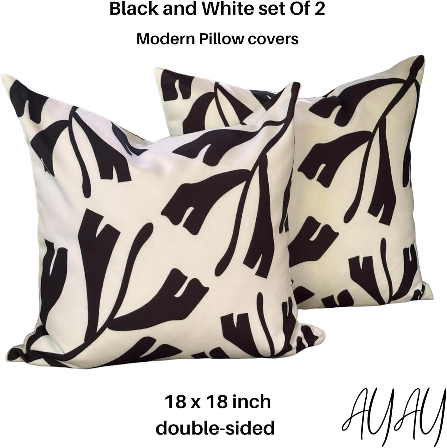 Modern Black and White Abstract Polyester Throw Pillows, 18x18 Inches, Set of 2