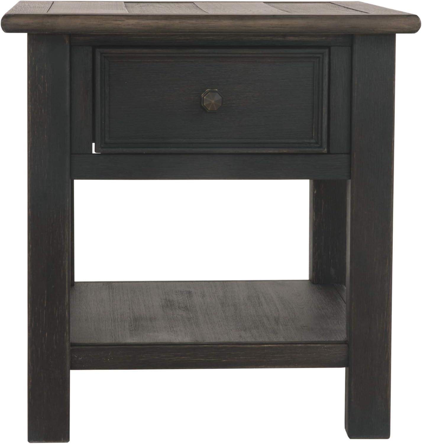 Tyler Creek End Table Grayish Brown/Black - Signature Design by Ashley: Mid-Century Modern, Wood Legs, Storage Shelf