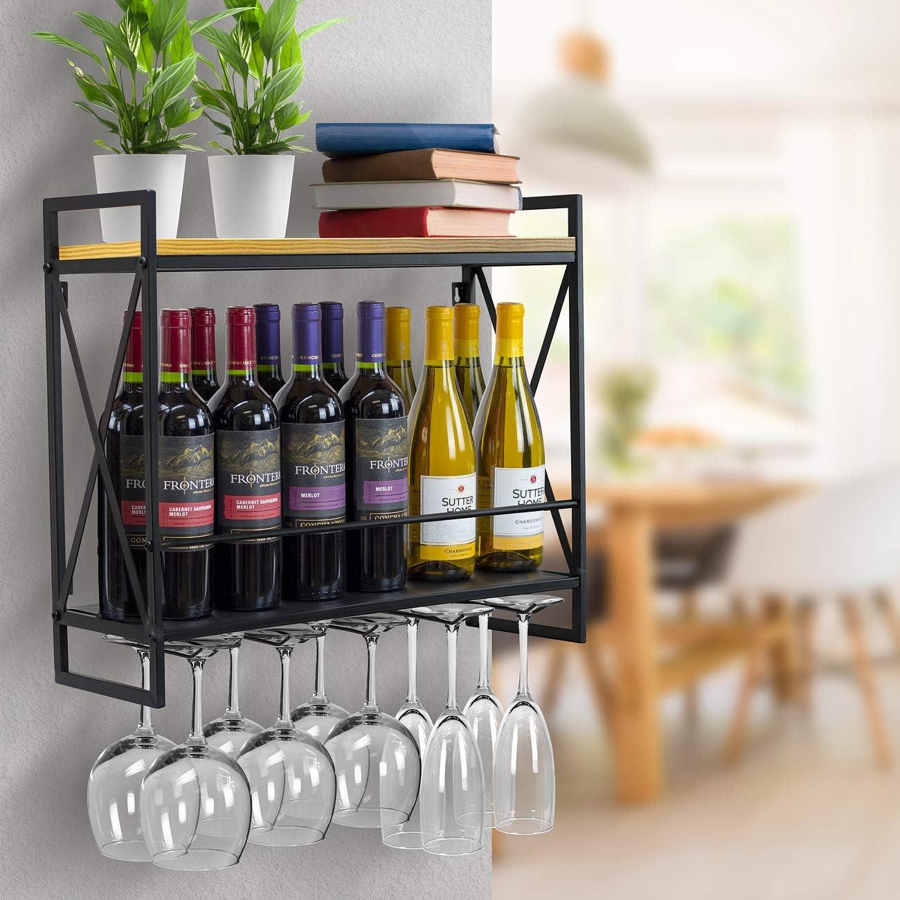 Sorbus 2-Tier Wine Bottle & Stemware Shelf - Organize Your Bar, Display Your Style (Holds 12 Bottles & 10 Glasses)