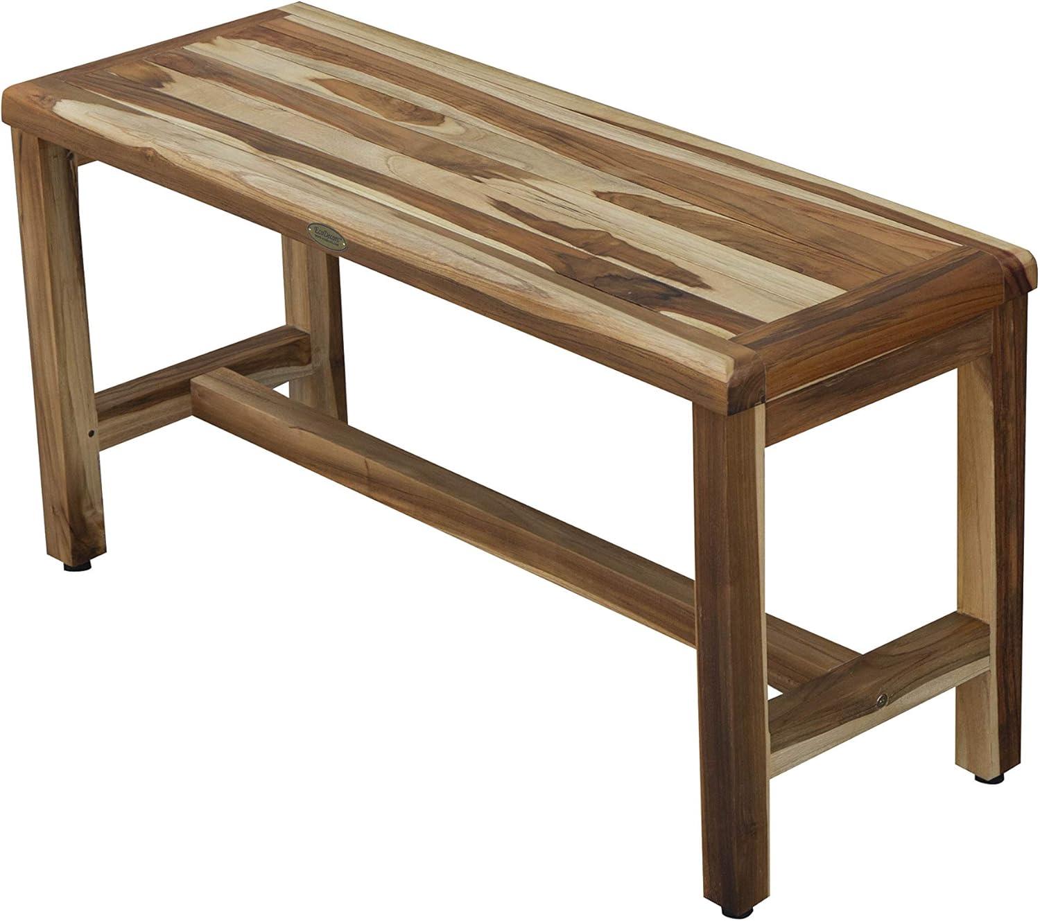 EcoDecors 35" Teak Wood Shower Bench with Straight Legs