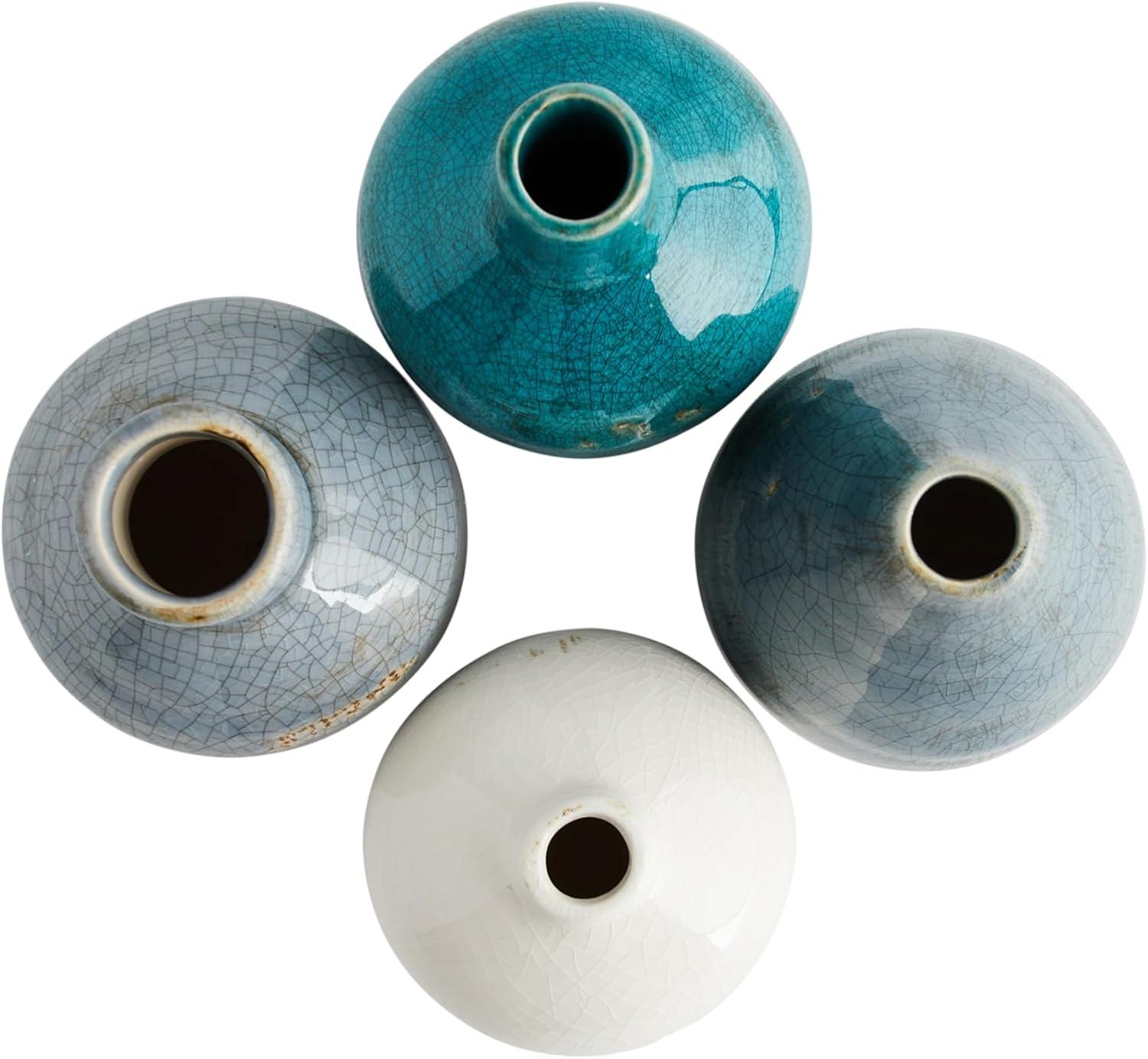 Artisan Blue Crackle Glaze Terracotta Vase Set of 4