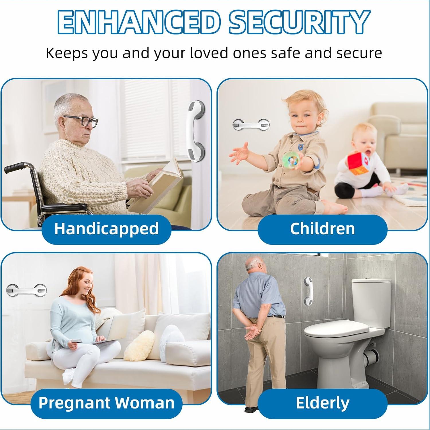 Grab Bars for Bathtubs and Showers, Zynuhmo 2 Pack 12 Inch Suction Safety Grab Bars for Senior and Elderly Assist Support Suction Cup Removable Handrails for Shower Chair No Drilling No Tools(Gray)