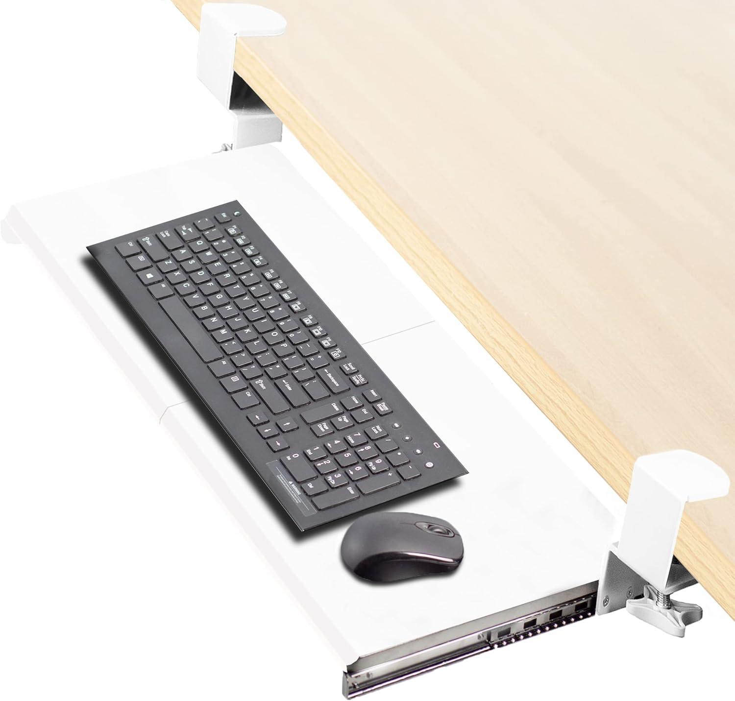 VIVO White Extra Sturdy Clamp-on Computer Keyboard & Mouse Under Desk Tray