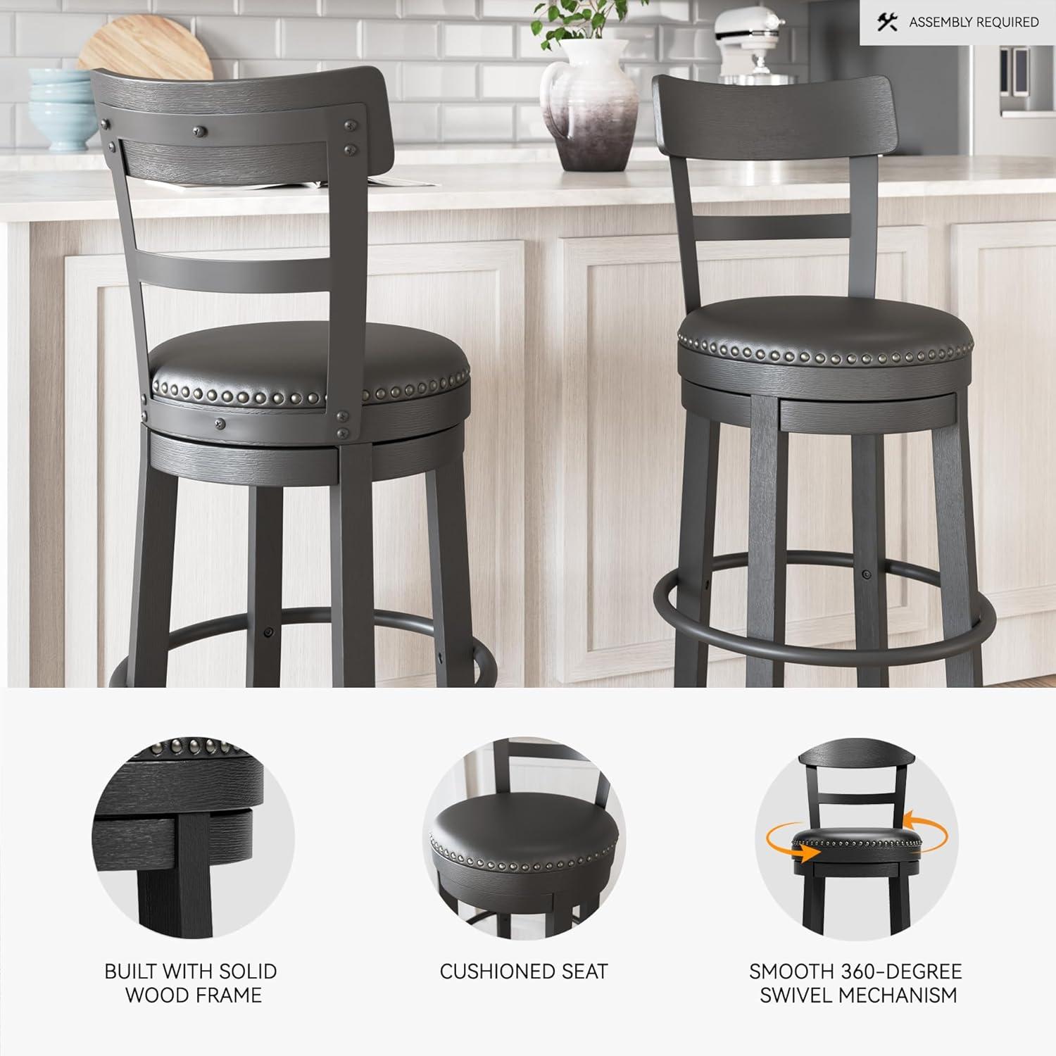 August Grove® Daiah Swivel Upholstered Counter Stool with Solid Wood Frame
