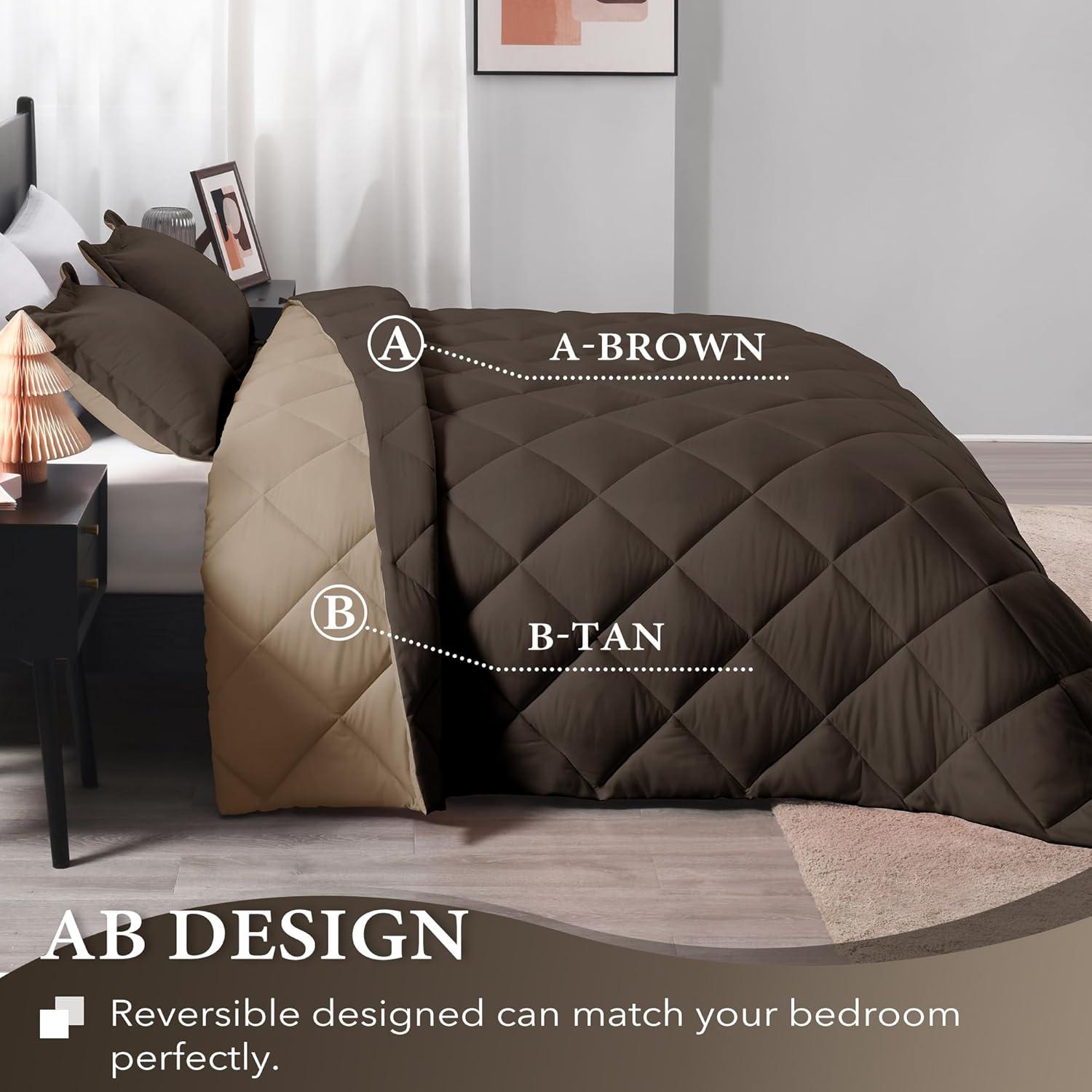 Queen Brown Reversible Down Alternative Microfiber Comforter Set