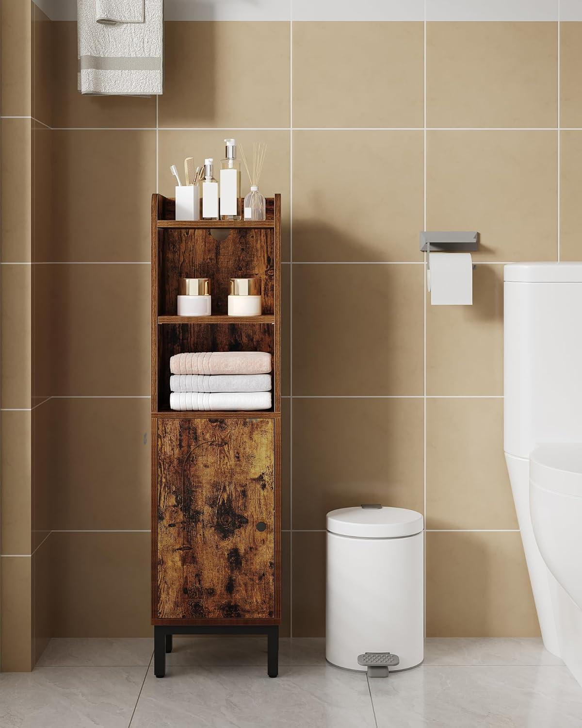 Mercer41 Bathroom Storage Cabinet, Small Corner Floor Cabinet with Door and Shelves, Narrow Toilet Paper Cabinet, Bathroom Organizer with Adjustable Shelf, for Small Spaces