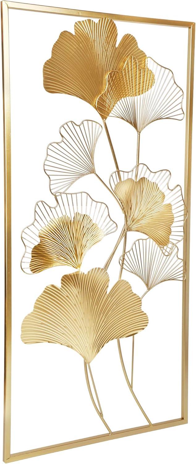 Rectangular Metal Wall Decor, Modern 39"X 20" Golden Ginkgo Leaves Metal Wall Decor with Frame Home