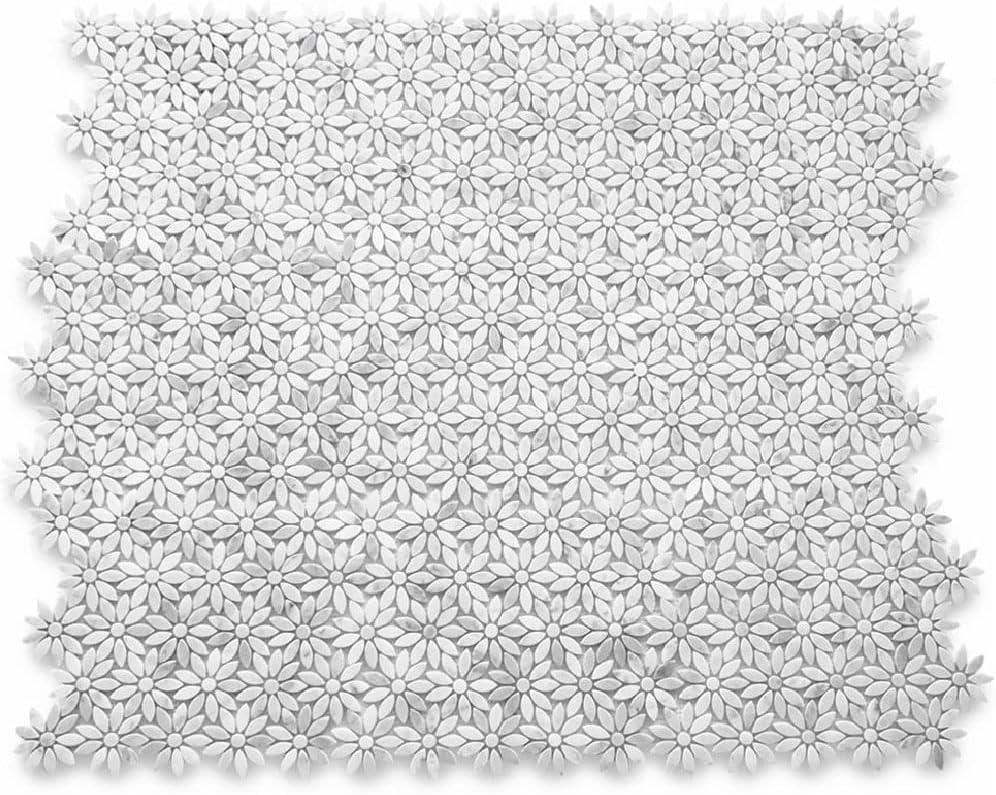 Carrara White Marble Daisy Flower Mosaic Tile Sheet