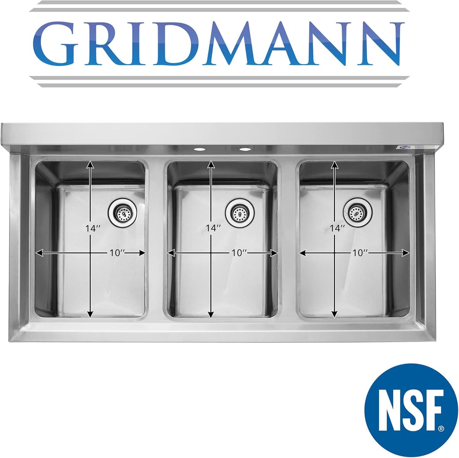 3 Compartment NSF Stainless Steel Commercial Bar Sink By GRIDMANN