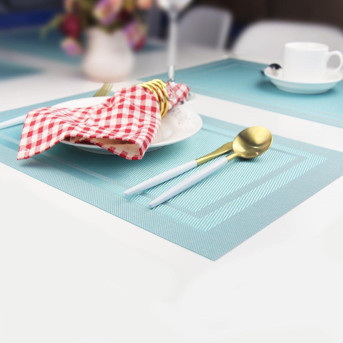 pigchcy Placemats, Heat Insulation Non Slip Plastic Placemats, Washable Easy to Clean Woven Vinyl Kitchen Stain Resistant Placemats for Dining Table Set of 6 (Sky Blue)