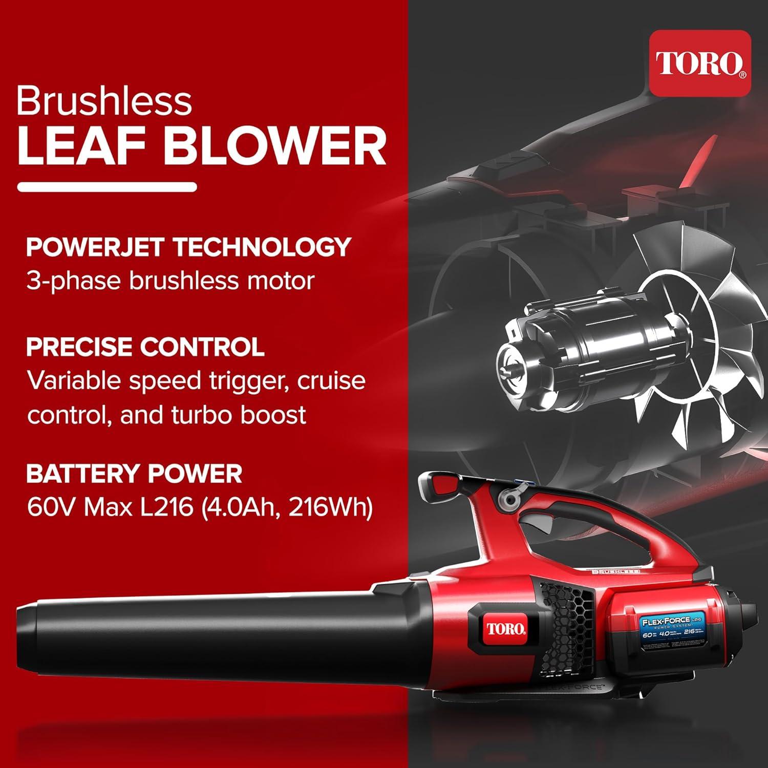 Toro 60 Volt Brushless Cordless Leaf Blower w/ 4 Ah Battery and Charger