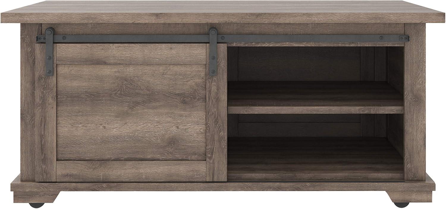 Contemporary Two-Tone Sliding Barn Door Coffee Table with Storage