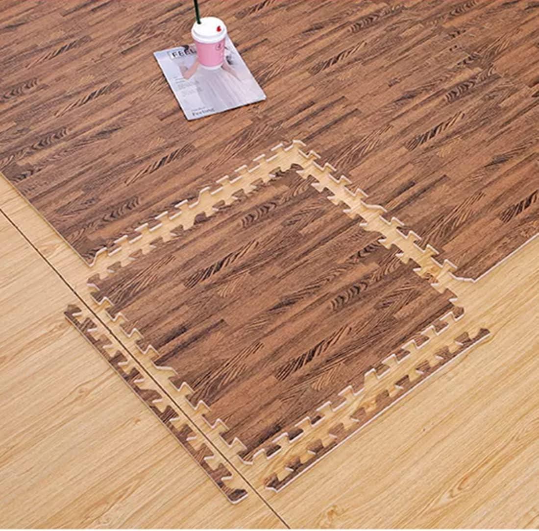 16pcs Interlocking Printed Wood Grain EVA Foam Mats Protective Floor Tiles Exercise Play Mat for Kids Room Parlor Bedroom Home 11.8" x 11.8" (Wood Grain Yellow)