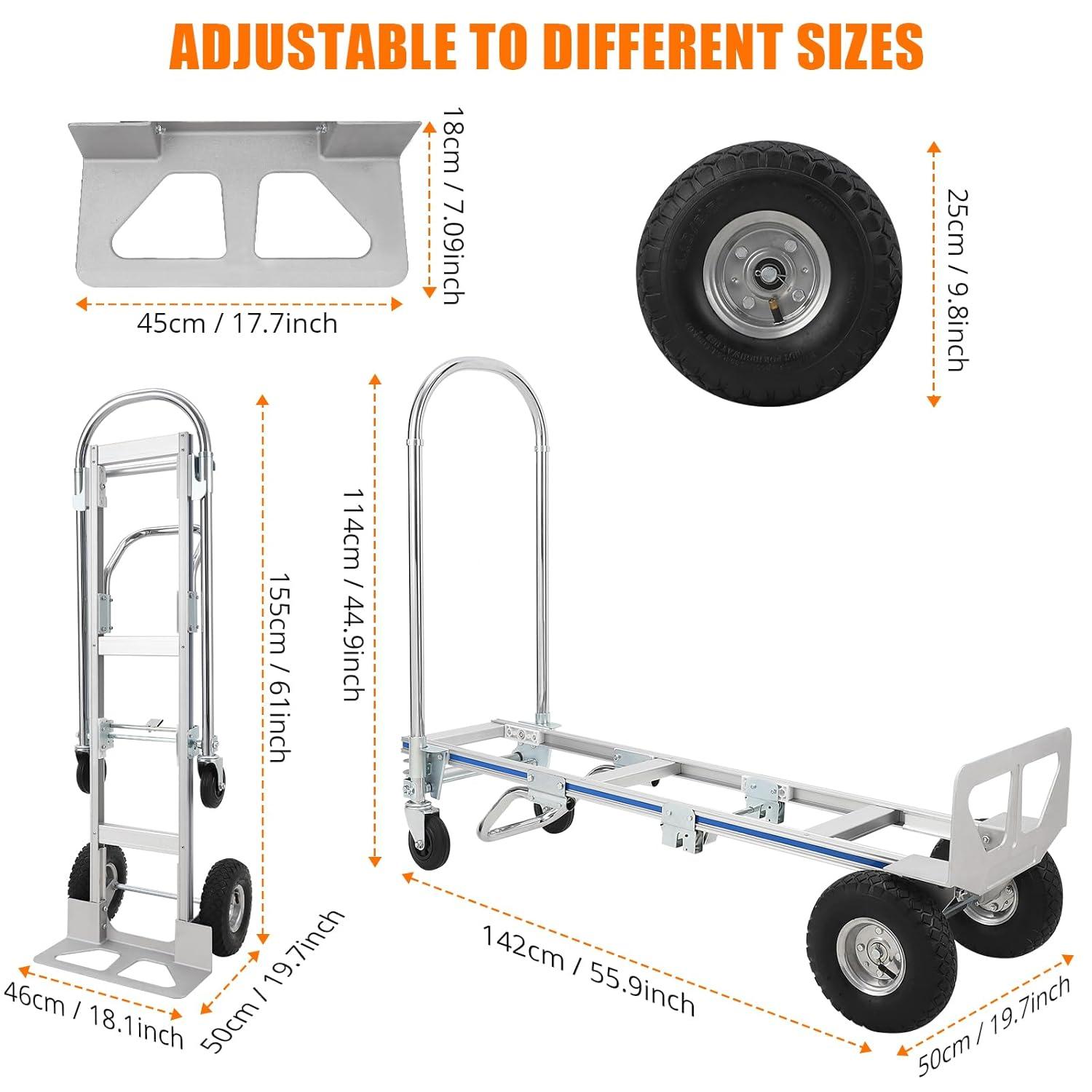 Silver Aluminum Folding Hand Truck Dolly with Wheels, 770 lbs Capacity
