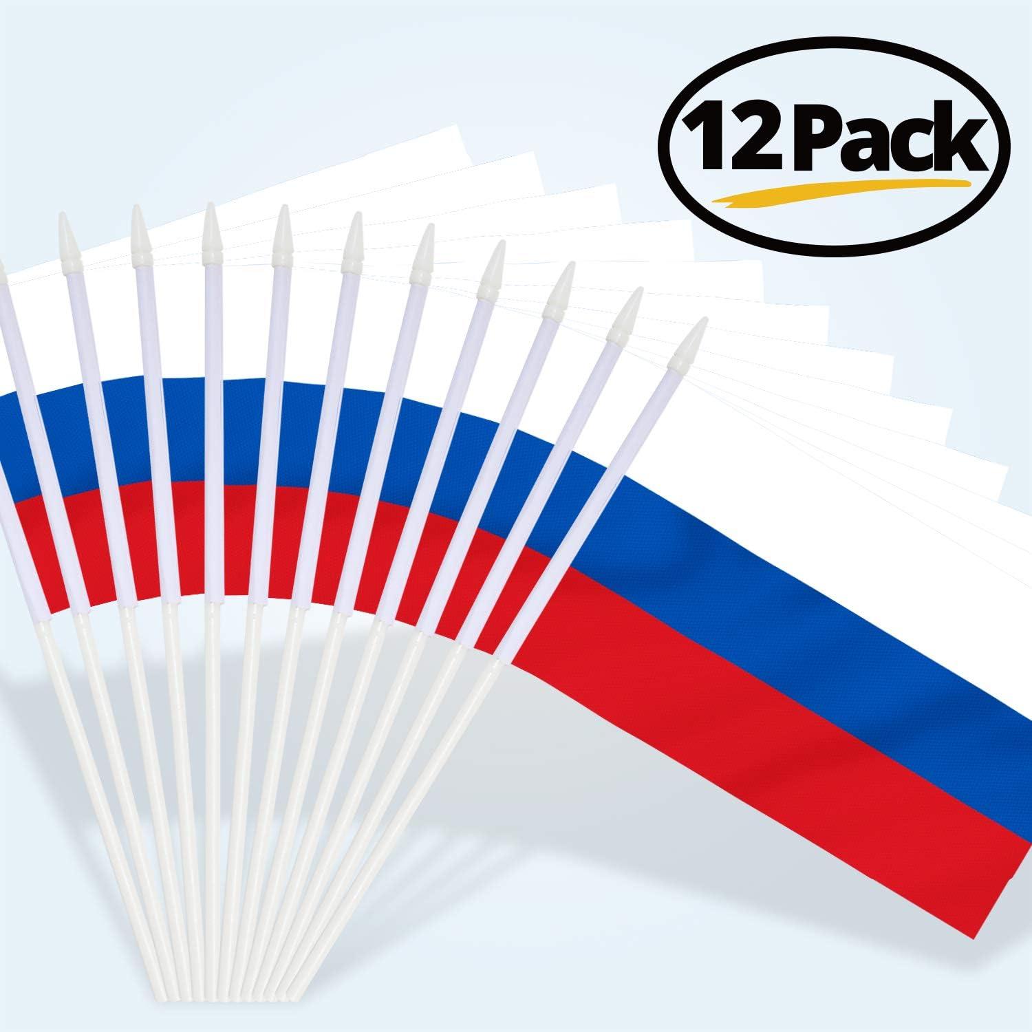 Anley Russia Mini Flag 12 Pack - Hand Held Small Miniature Russian Flags