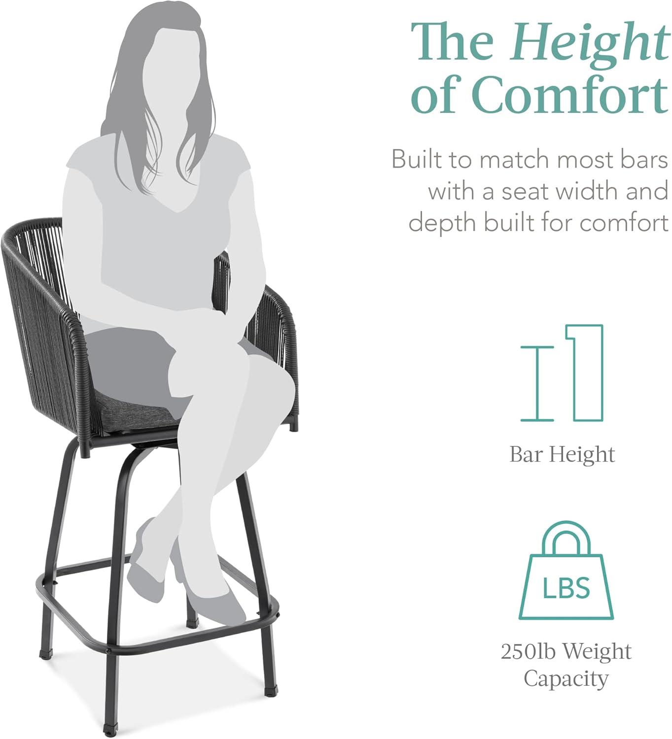 Best Choice Products Set of 2 Woven Wicker Swivel Barstools, Patio Bar Height Chairs w/ 360 Rotation - Black/Gray