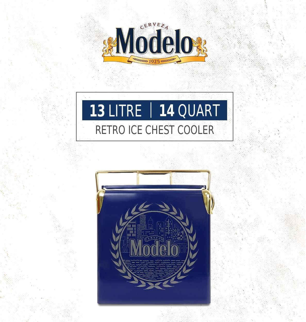 Koolatron Modelo Retro Ice Chest Cooler with Bottle Opener 13L (14 qt), Blue and Gold