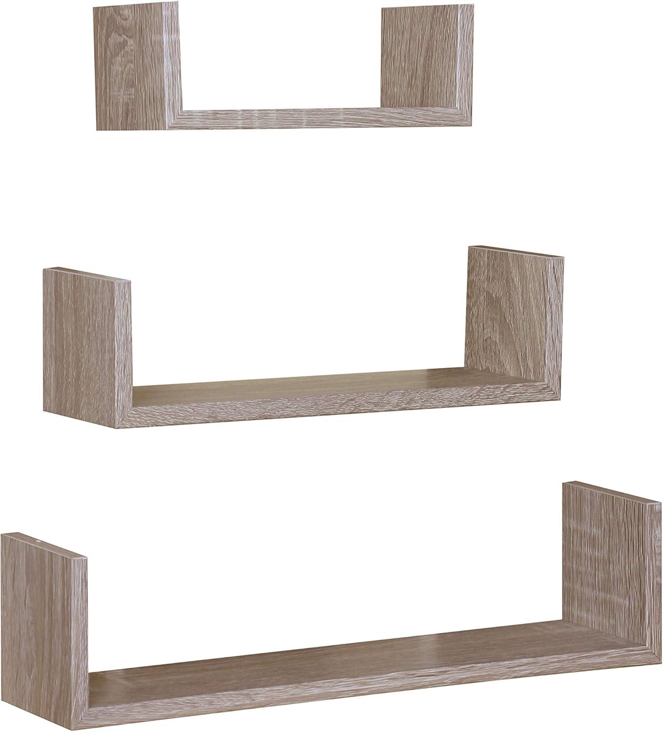 Home Basics Floating Wood Shelf, (Set of 3), Oak