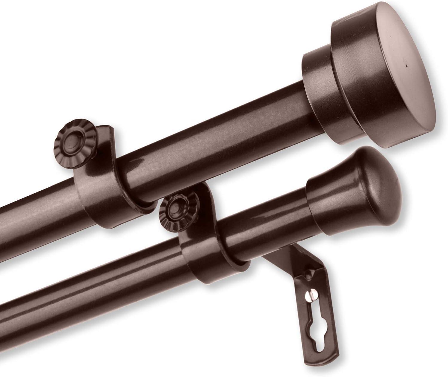 Cocoa Double Curtain Rod Set with Adjustable Steel Rods