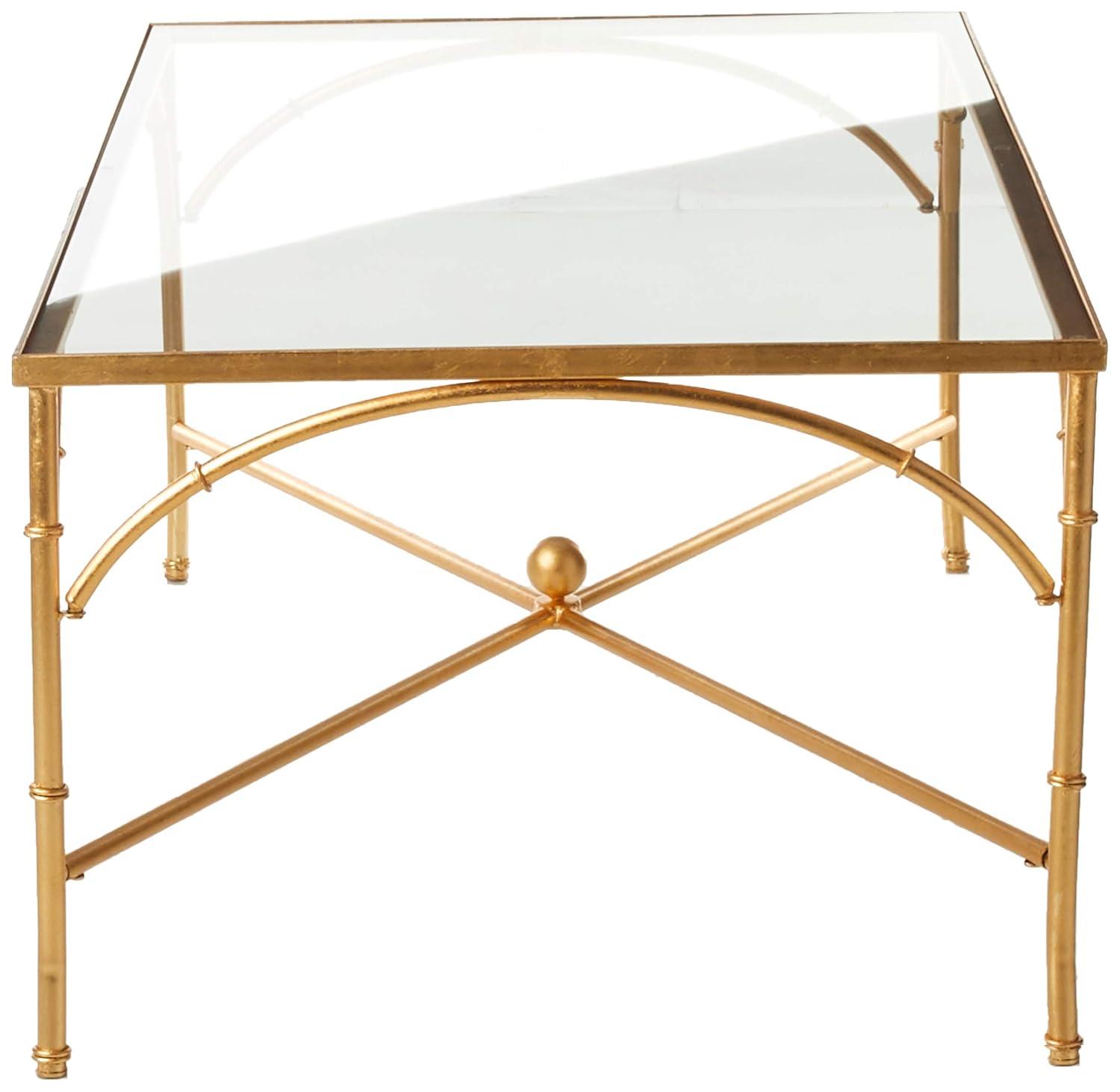 Maurice Gold Gilt Iron and Tempered Glass Rectangular Coffee Table